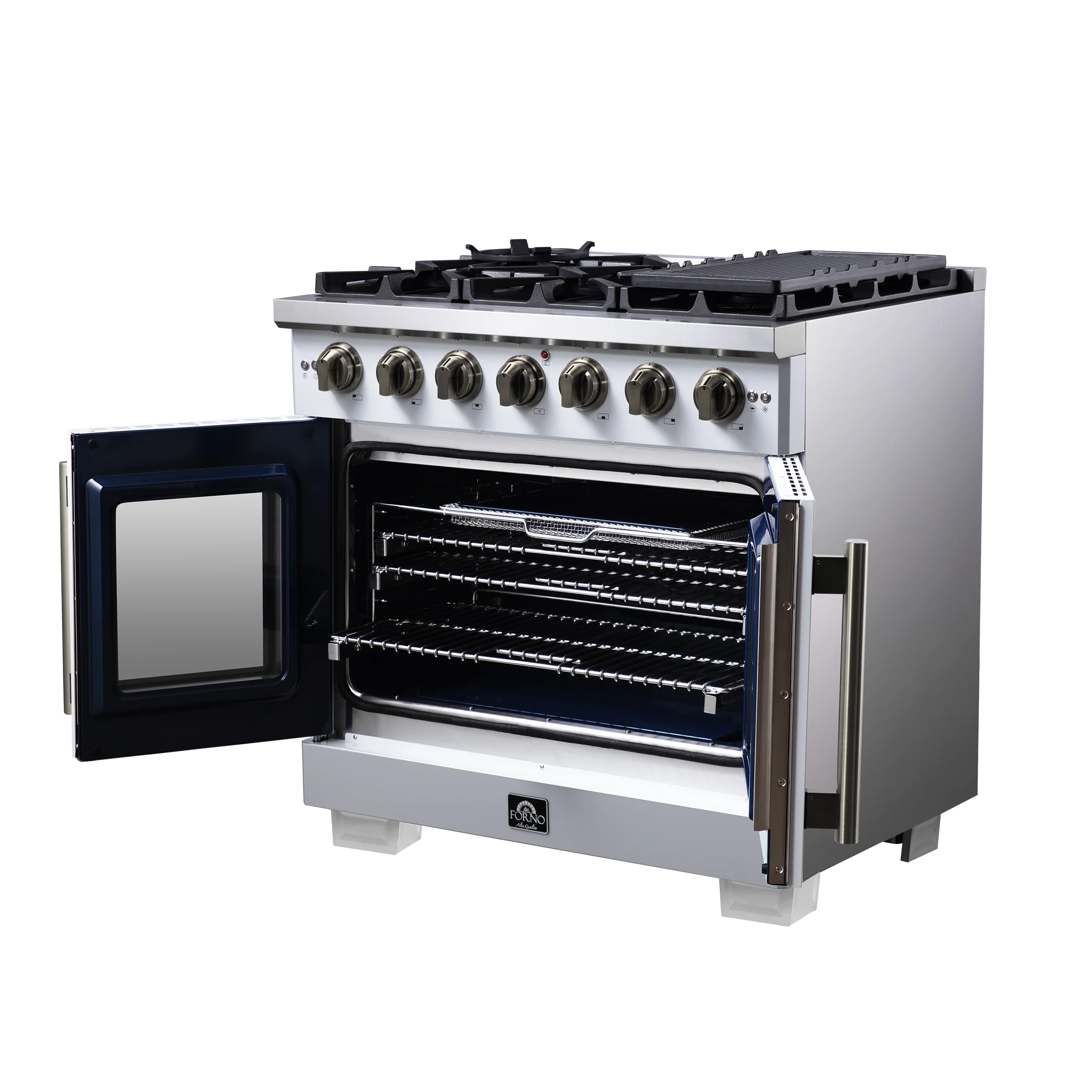 Forno Capriasca 36-Inch White Freestanding French Door Gas Range, 6 Burners, Convection Oven, Energy Efficient - Image 8