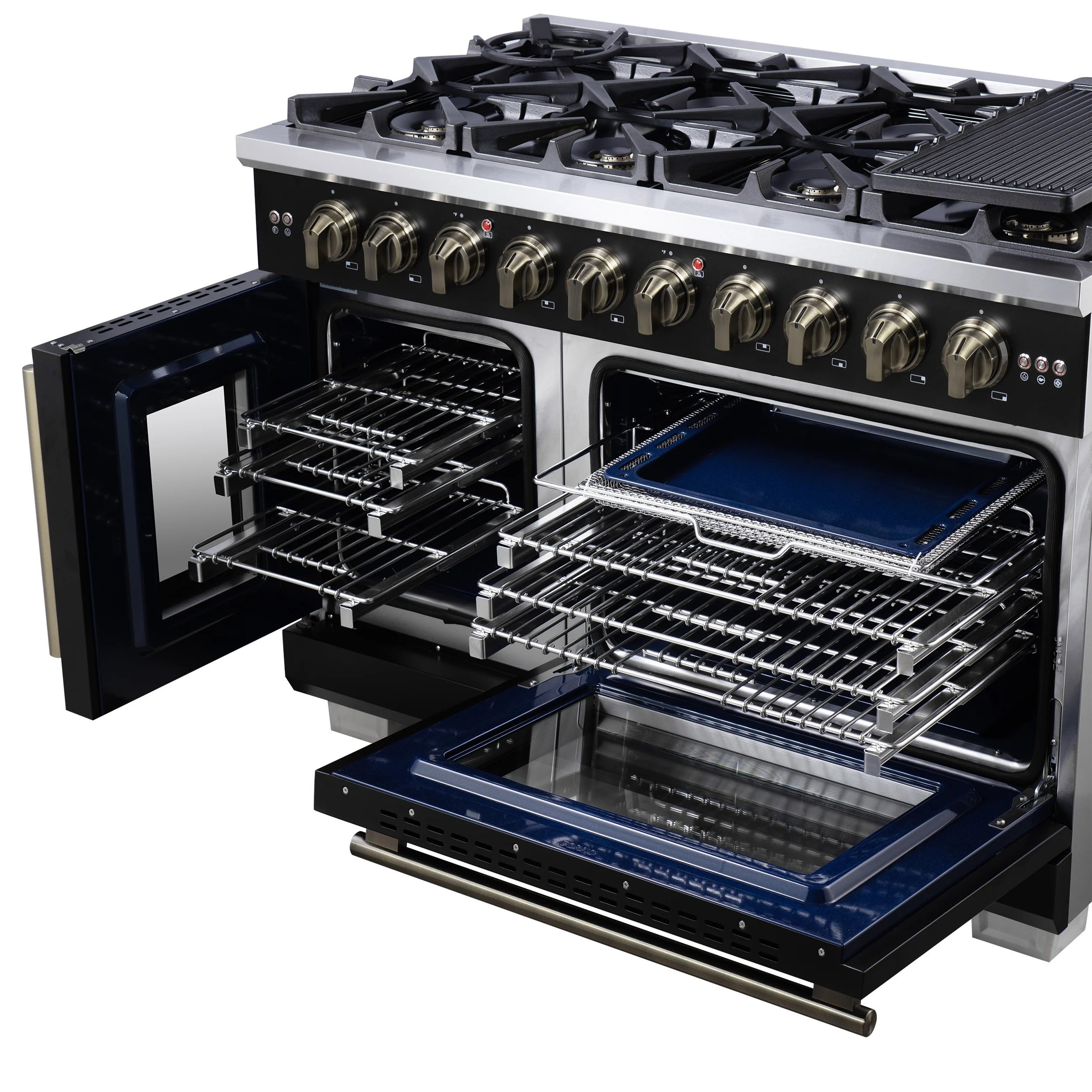 Forno Capriasca 48-Inch Black Freestanding French Door Gas Range, 8 Burners, Convection Oven, Energy Efficient - Image 13