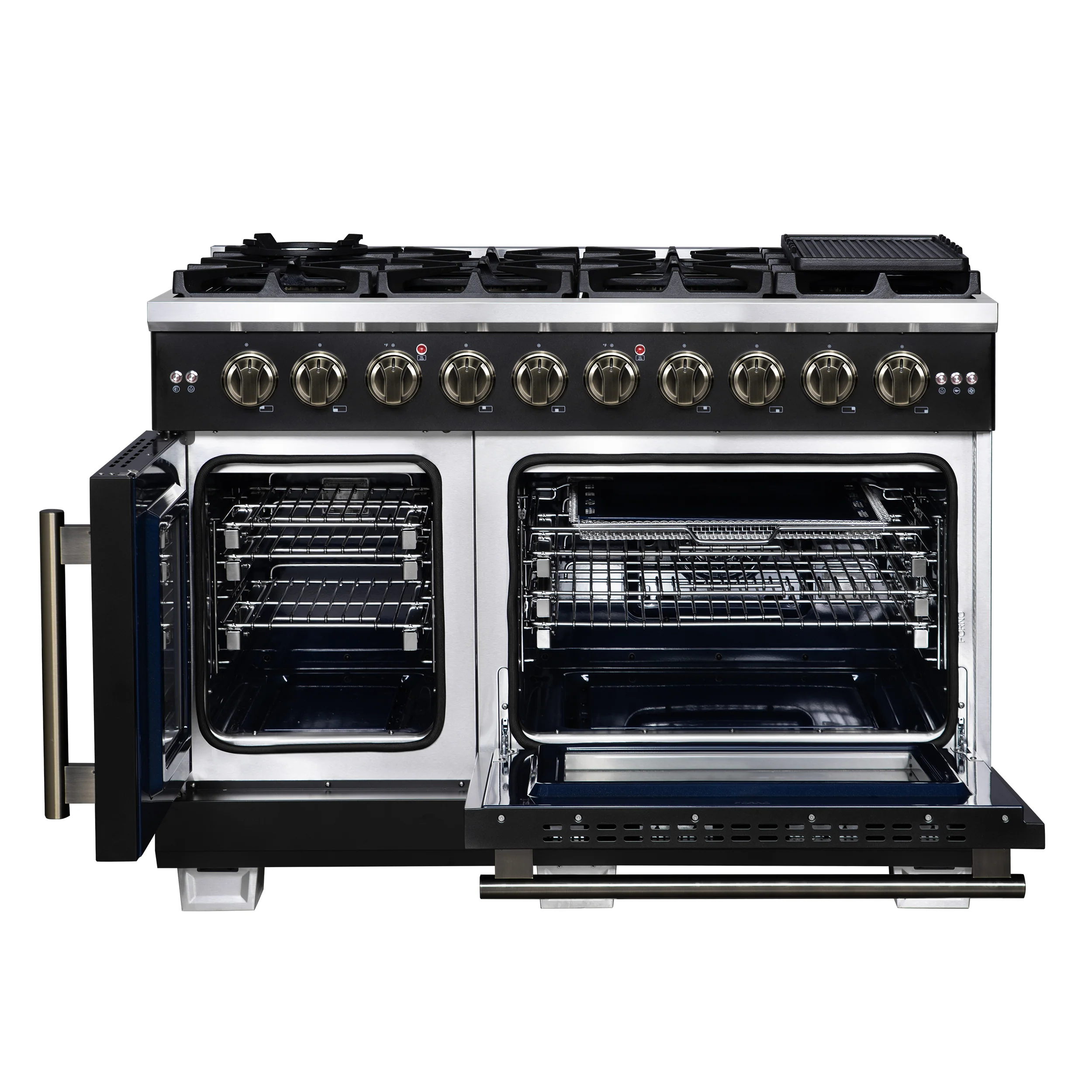Forno Capriasca 48-Inch Black Freestanding French Door Gas Range, 8 Burners, Convection Oven, Energy Efficient - Image 2