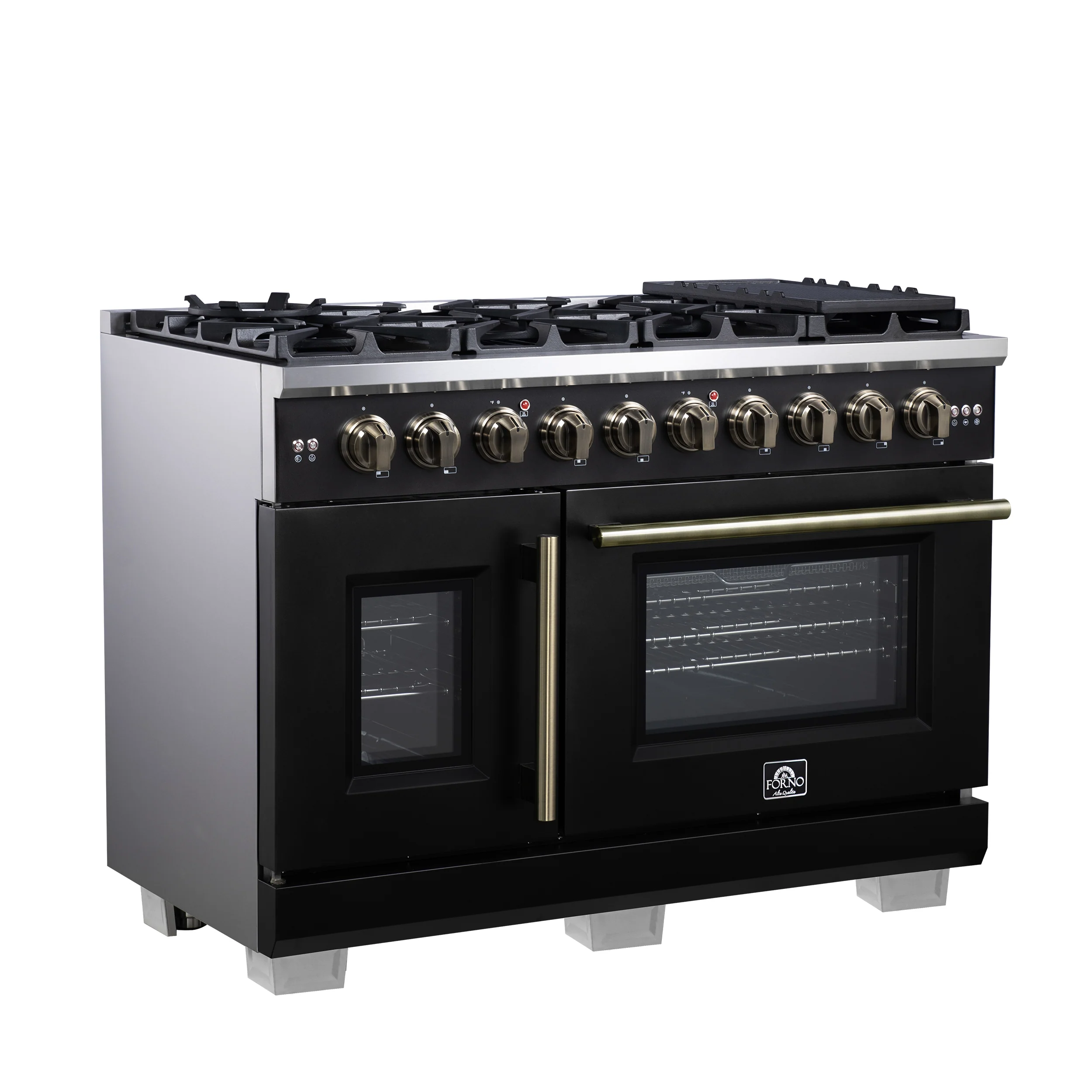 Forno Capriasca 48-Inch Black Freestanding French Door Gas Range, 8 Burners, Convection Oven, Energy Efficient - Image 3
