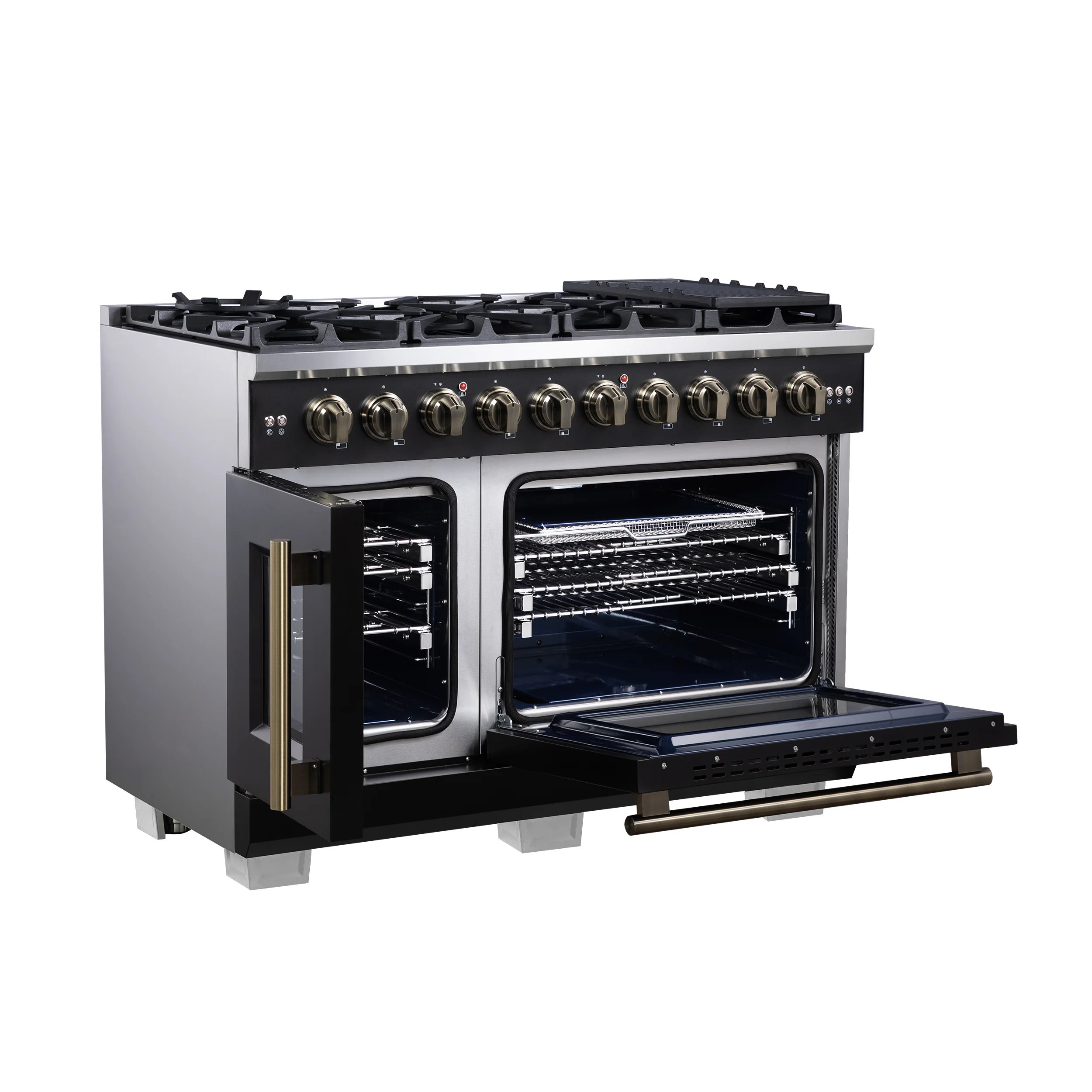 Forno Capriasca 48-Inch Black Freestanding French Door Gas Range, 8 Burners, Convection Oven, Energy Efficient - Image 4