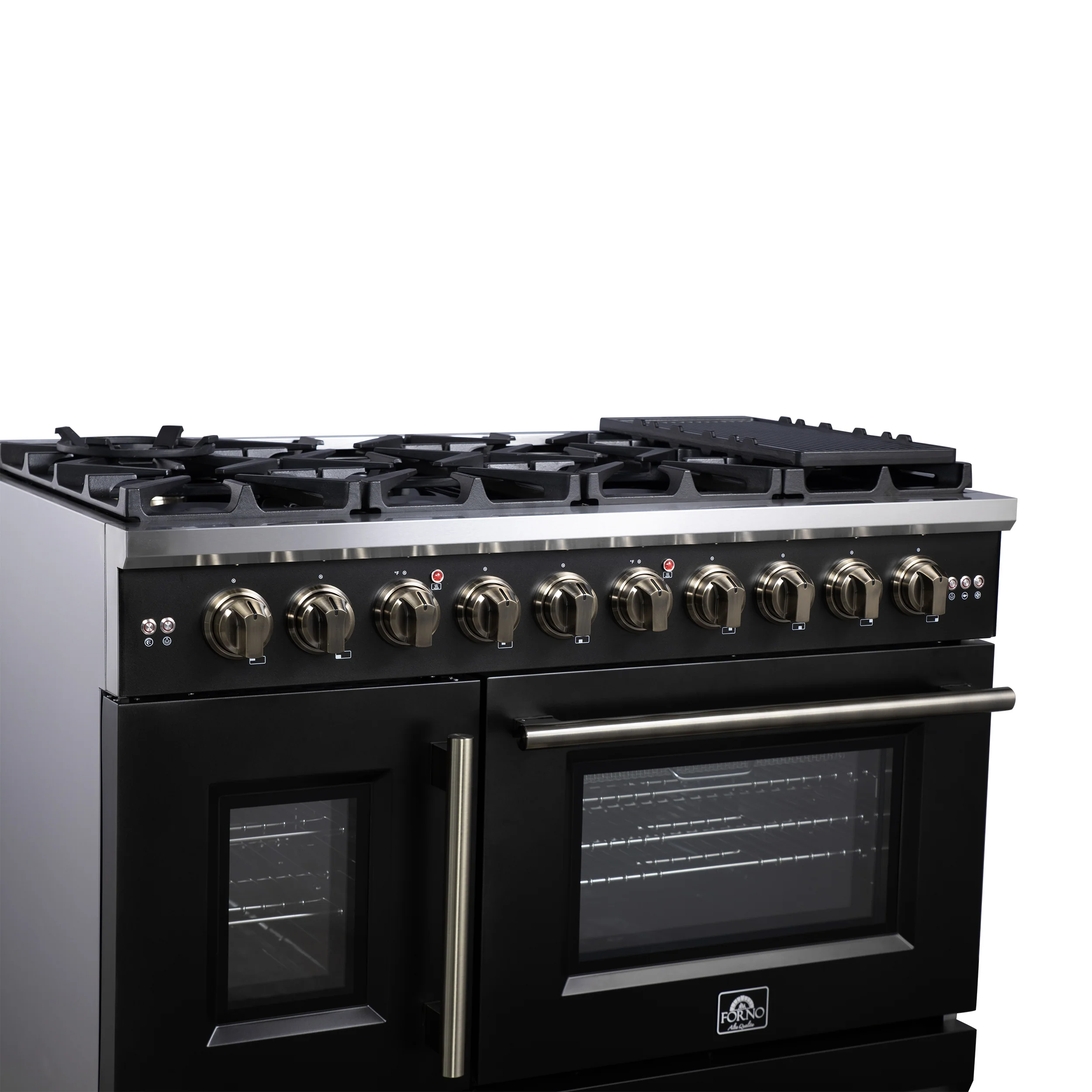 Forno Capriasca 48-Inch Black Freestanding French Door Gas Range, 8 Burners, Convection Oven, Energy Efficient - Image 6