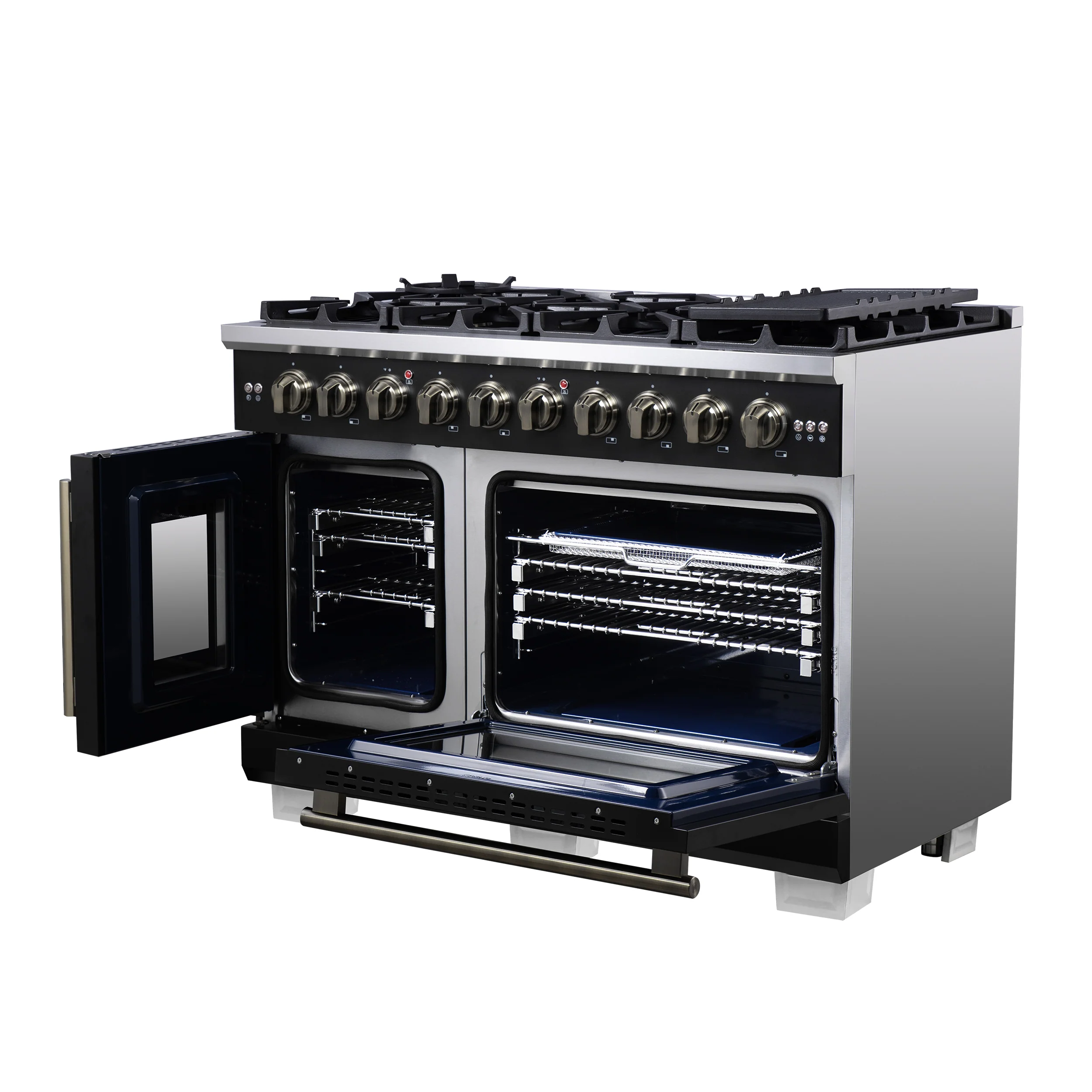 Forno Capriasca 48-Inch Black Freestanding French Door Gas Range, 8 Burners, Convection Oven, Energy Efficient - Image 7