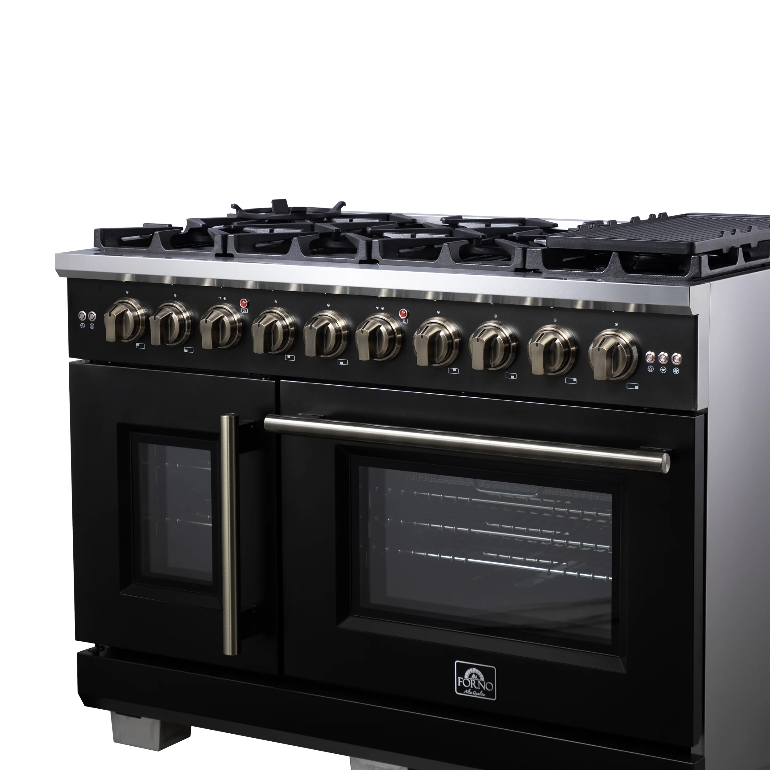 Forno Capriasca 48-Inch Black Freestanding French Door Gas Range, 8 Burners, Convection Oven, Energy Efficient - Image 9