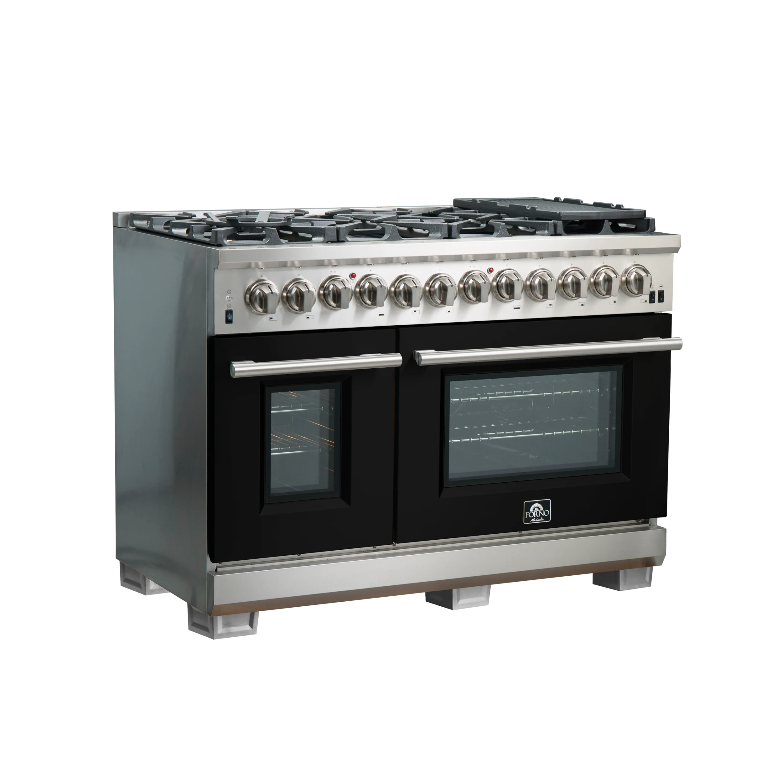 Forno Capriasca 48-Inch Freestanding Dual Fuel Range, 8 Burners, True Convection Oven, Black Doors - Image 3