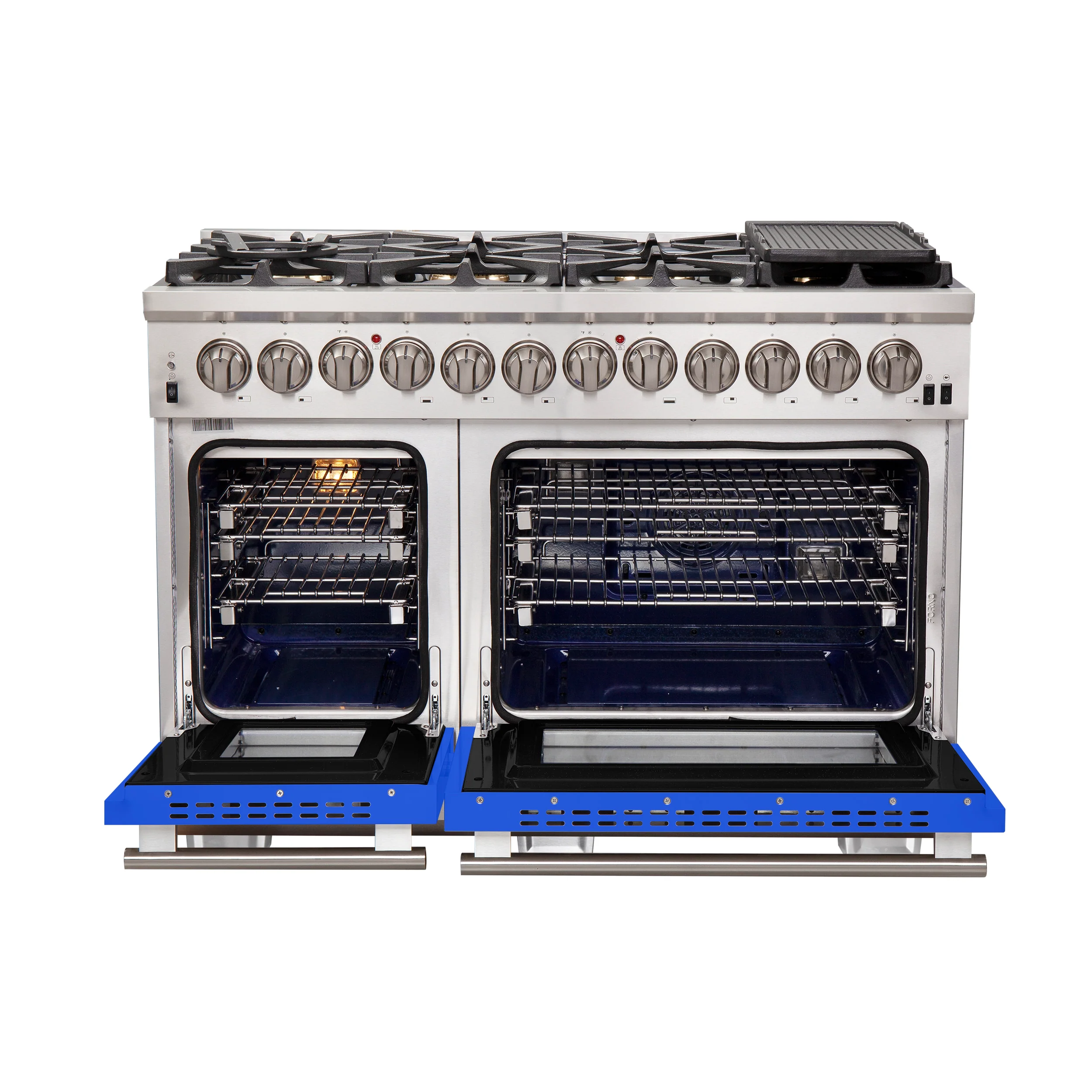 Forno Capriasca 48-Inch Freestanding Dual Fuel Range, 8 Burners, True Convection Oven, Blue Doors - Image 2