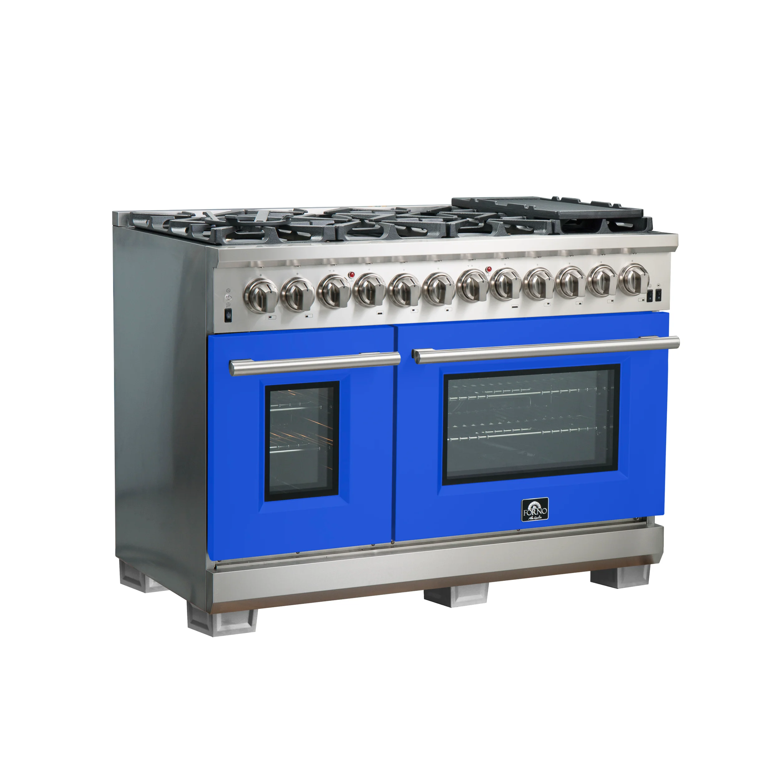 Forno Capriasca 48-Inch Freestanding Dual Fuel Range, 8 Burners, True Convection Oven, Blue Doors - Image 3