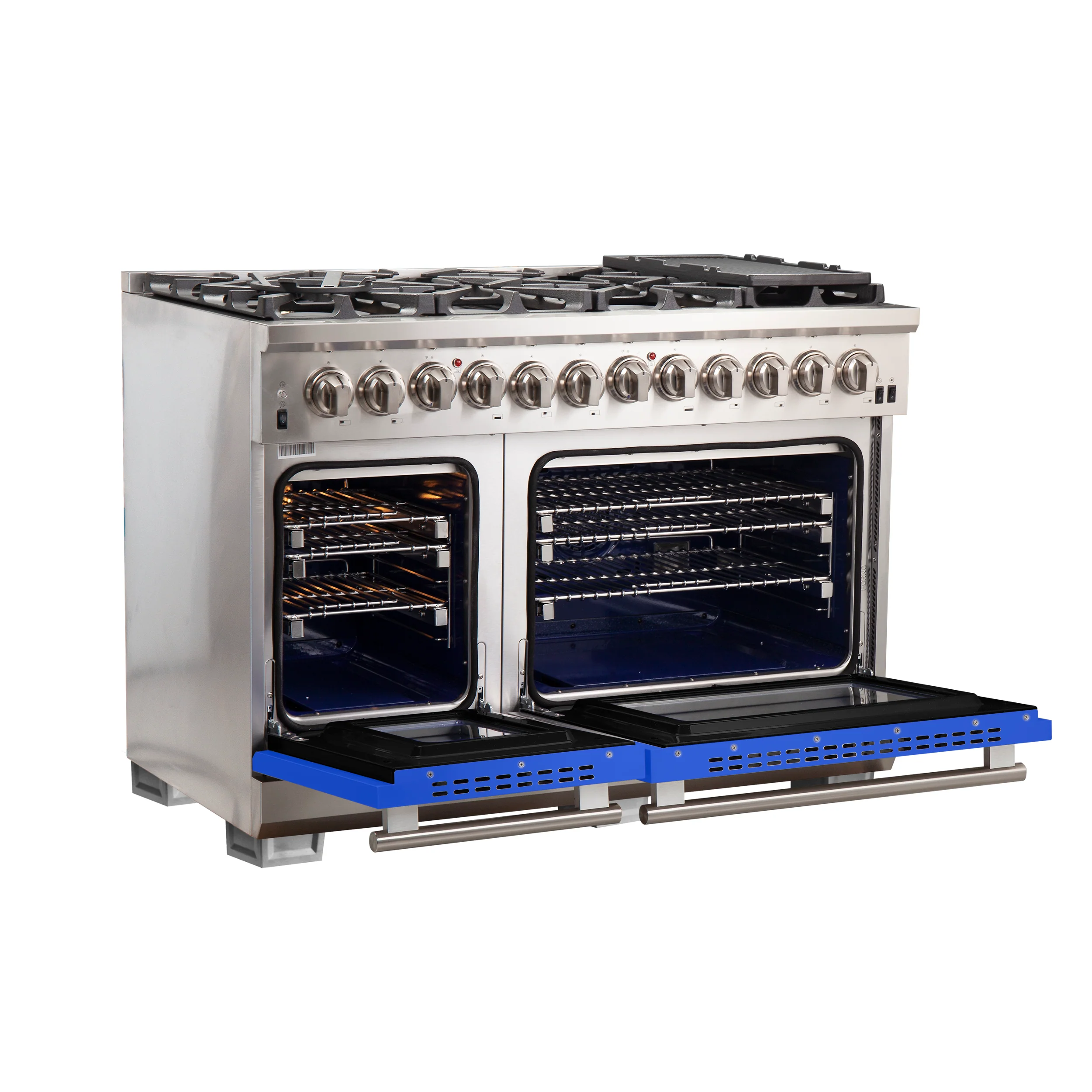 Forno Capriasca 48-Inch Freestanding Dual Fuel Range, 8 Burners, True Convection Oven, Blue Doors - Image 4