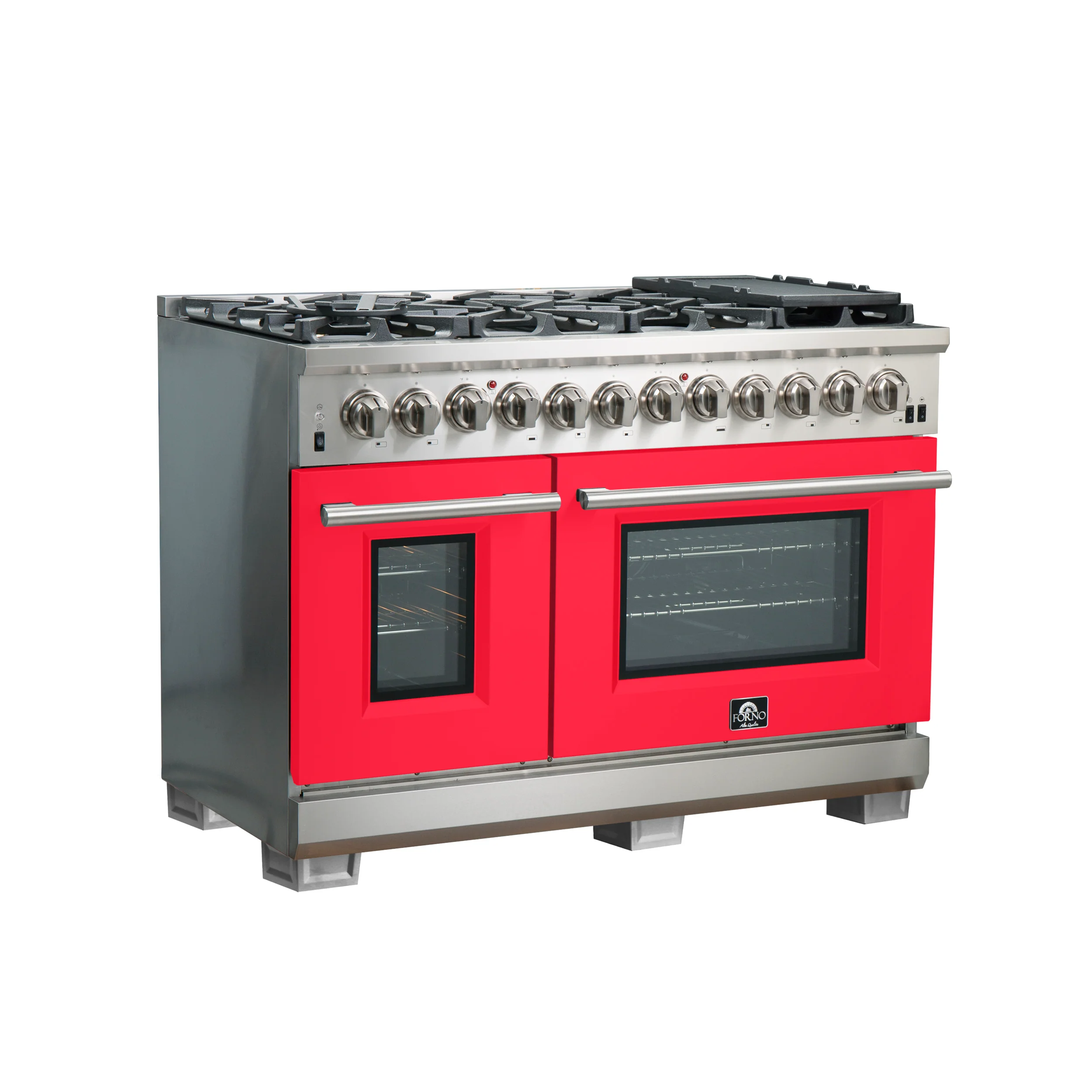 Forno Capriasca 48-Inch Freestanding Dual Fuel Range, 8 Burners, True Convection Oven, Red Doors - Image 3