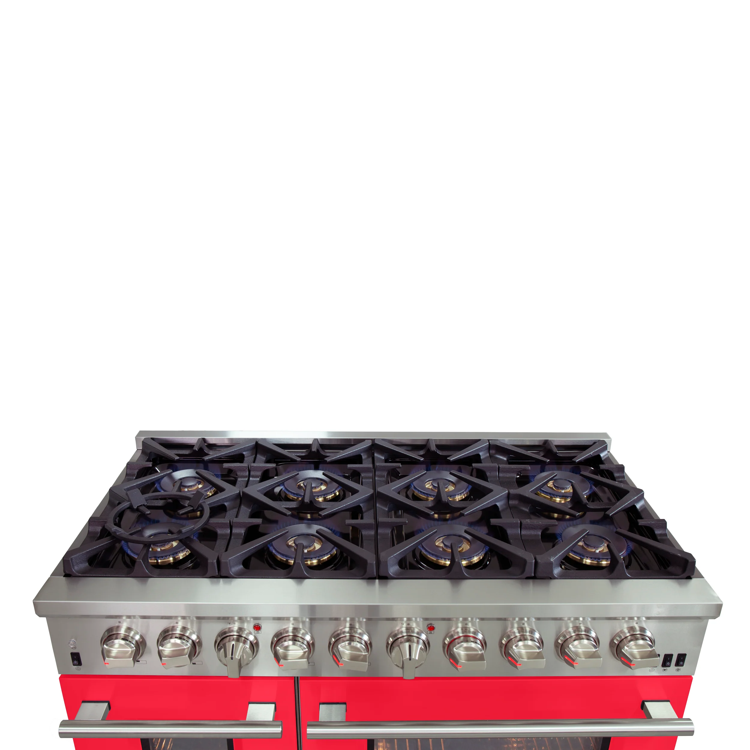 Forno Capriasca 48-Inch Freestanding Dual Fuel Range, 8 Burners, True Convection Oven, Red Doors - Image 5