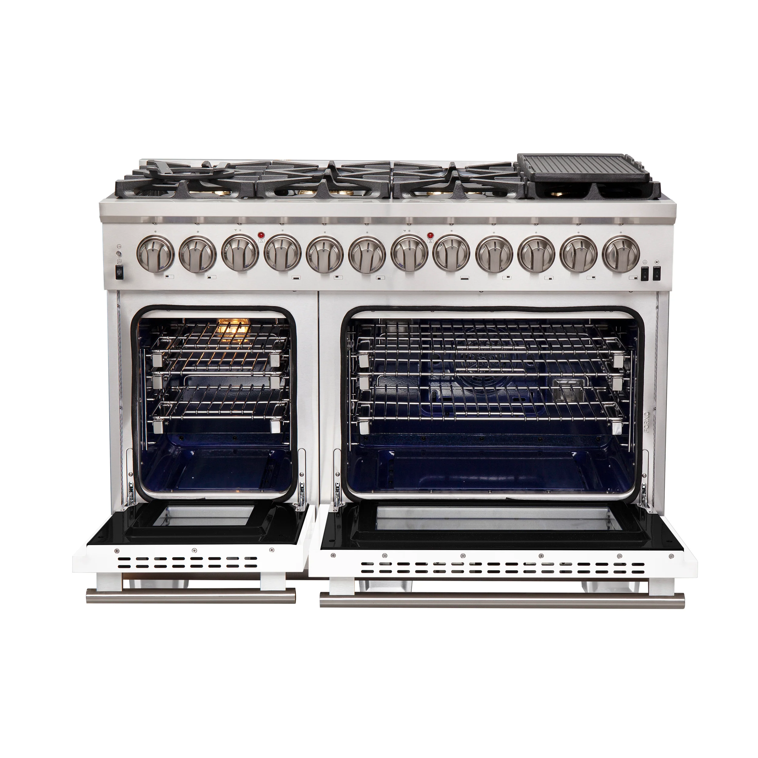 Forno Capriasca 48-Inch Freestanding Dual Fuel Range, 8 Burners, True Convection Oven, White Doors - Image 2