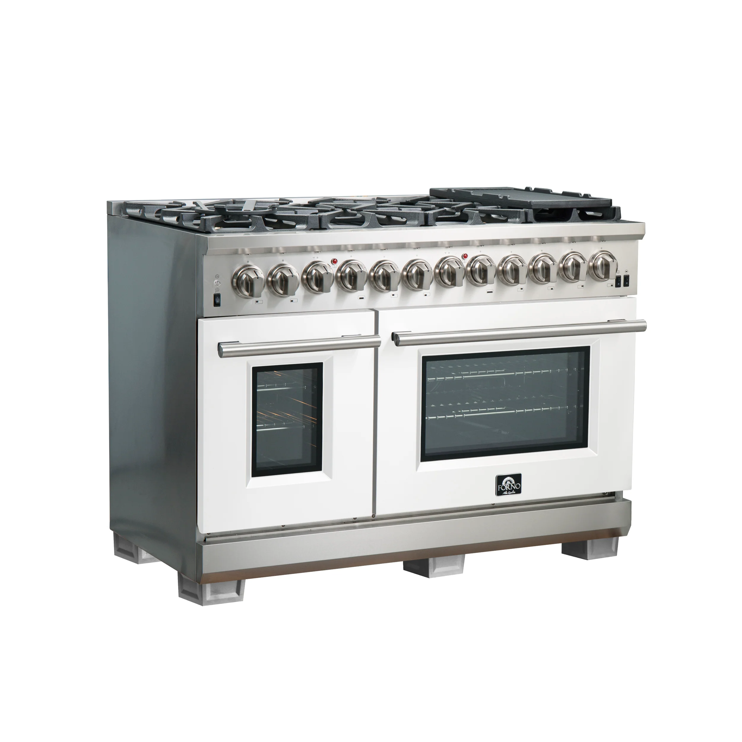 Forno Capriasca 48-Inch Freestanding Dual Fuel Range, 8 Burners, True Convection Oven, White Doors - Image 3