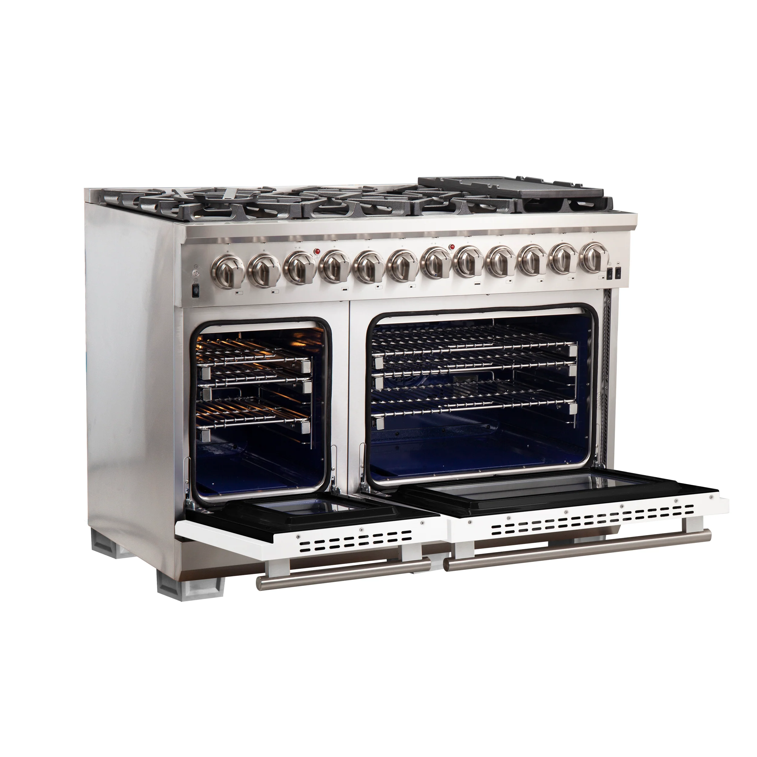 Forno Capriasca 48-Inch Freestanding Dual Fuel Range, 8 Burners, True Convection Oven, White Doors - Image 4