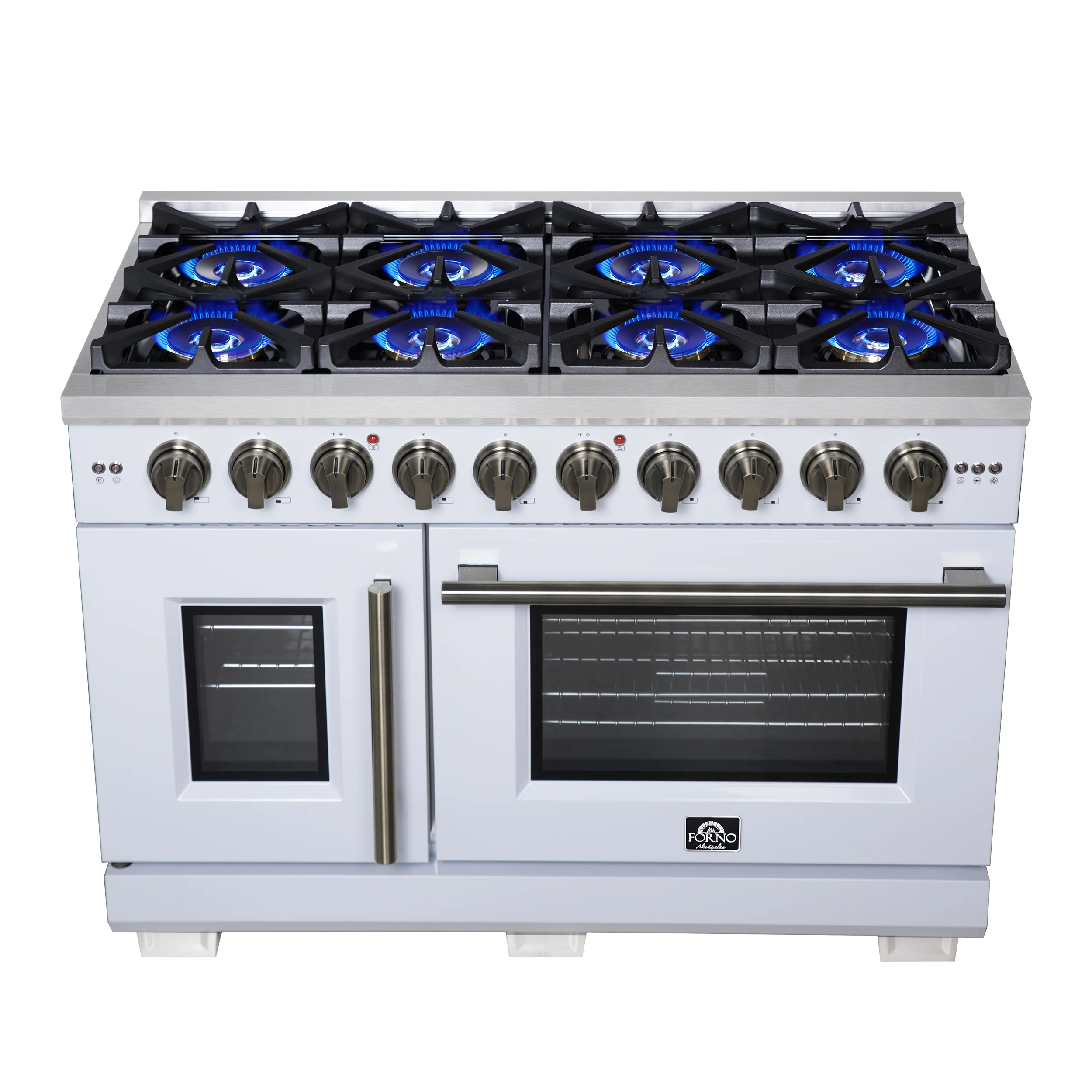Forno Capriasca 48-Inch White Freestanding French Door Gas Range, 8 Burners, Convection Oven, Energy Efficient - Image 11