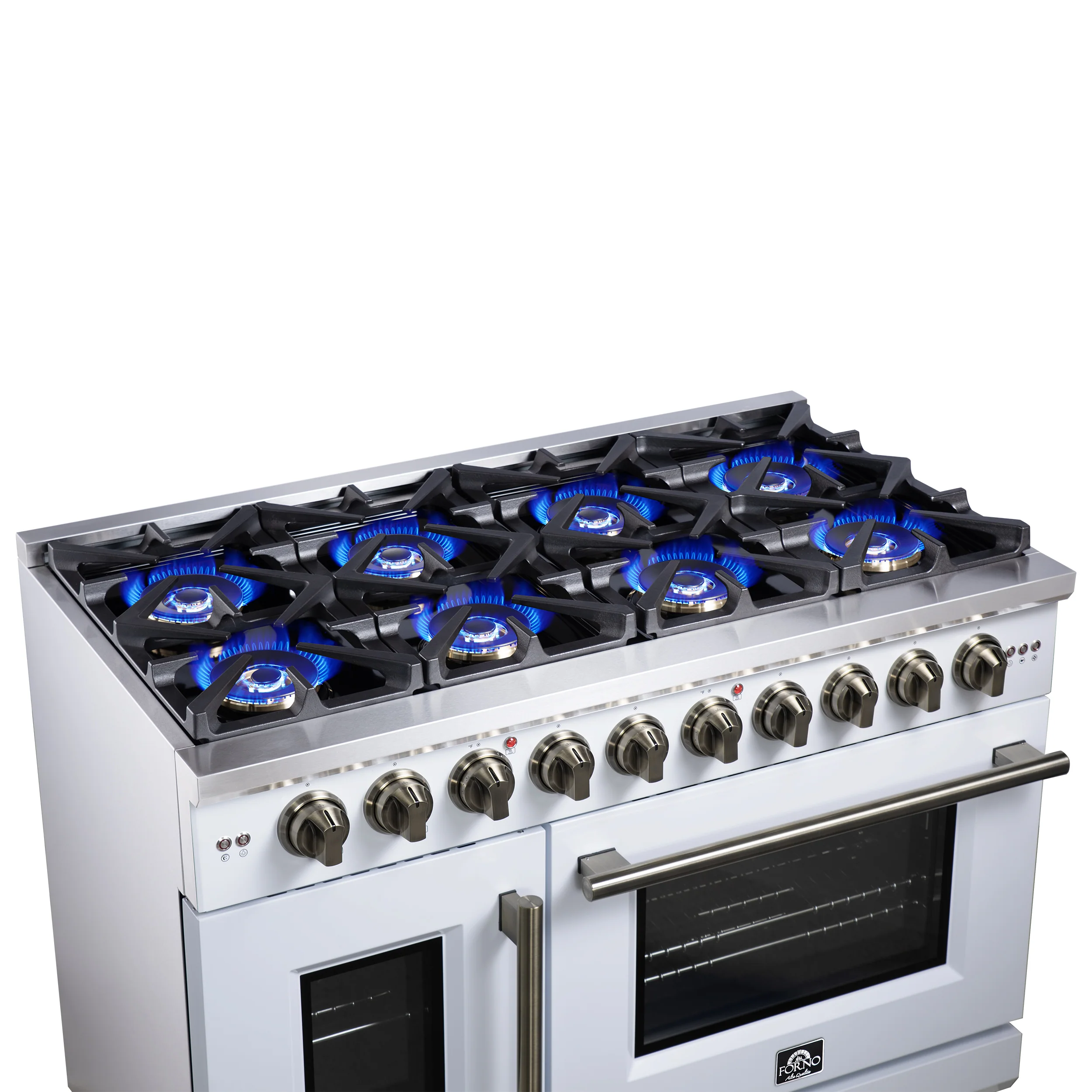 Forno Capriasca 48-Inch White Freestanding French Door Gas Range, 8 Burners, Convection Oven, Energy Efficient - Image 12