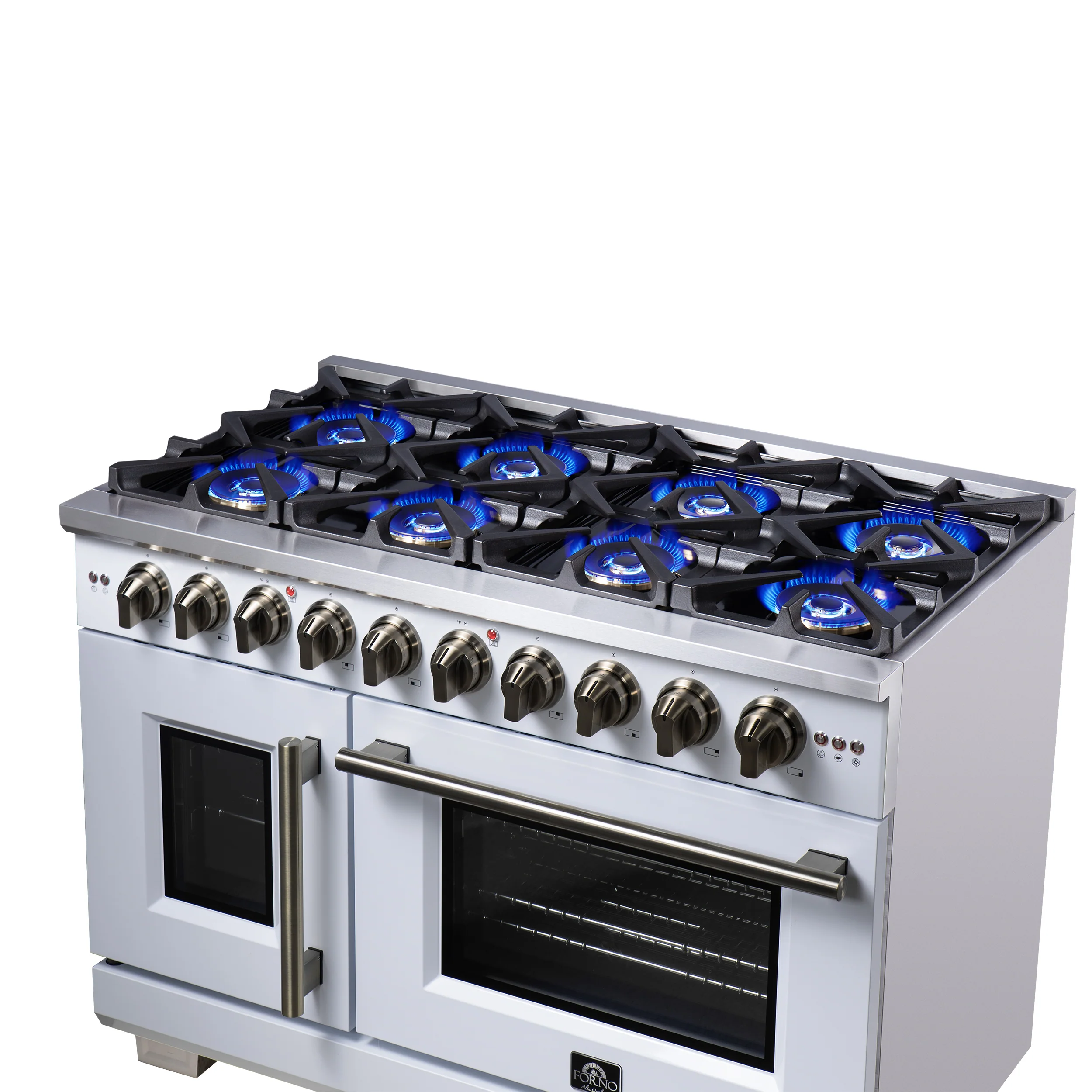 Forno Capriasca 48-Inch White Freestanding French Door Gas Range, 8 Burners, Convection Oven, Energy Efficient - Image 13