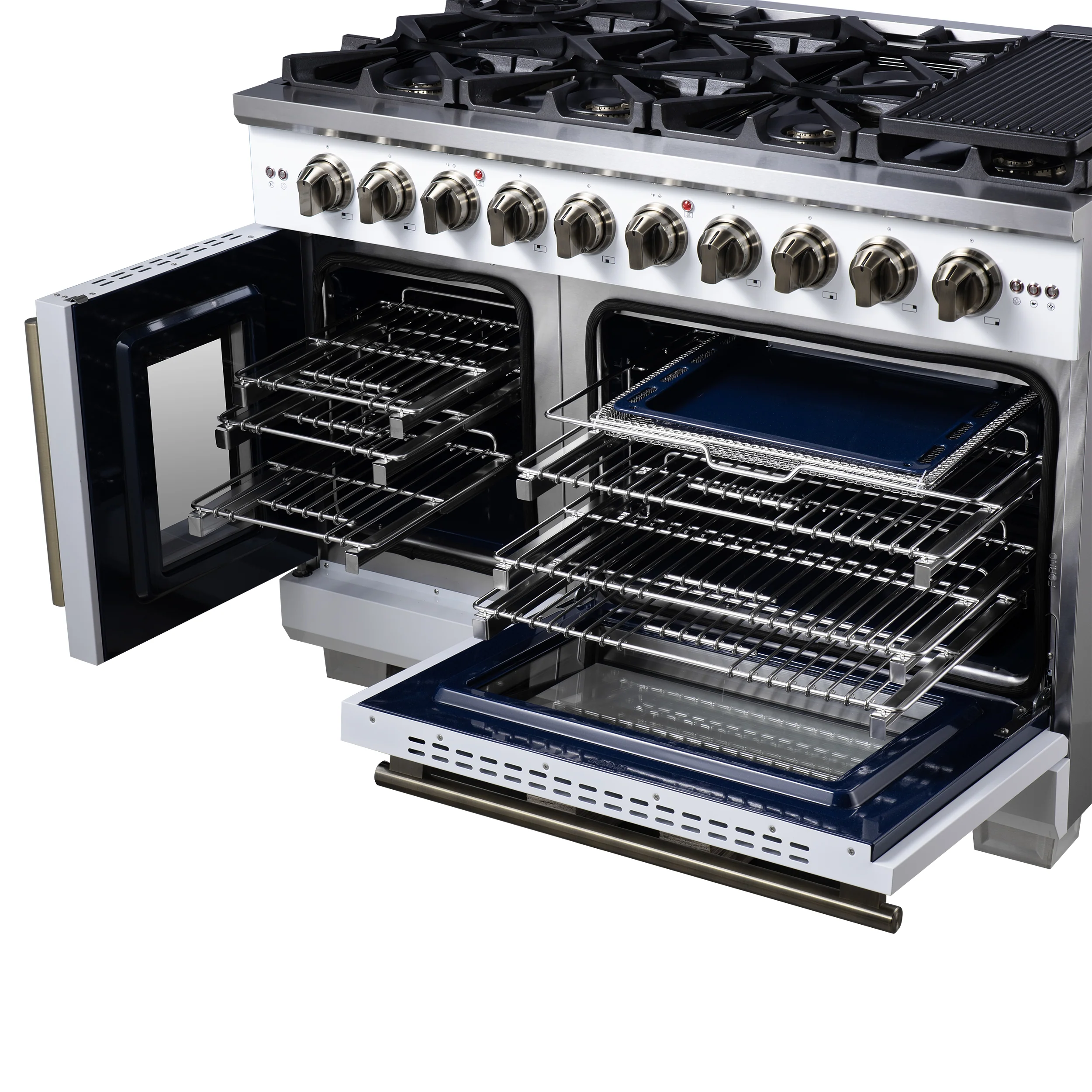 Forno Capriasca 48-Inch White Freestanding French Door Gas Range, 8 Burners, Convection Oven, Energy Efficient - Image 14