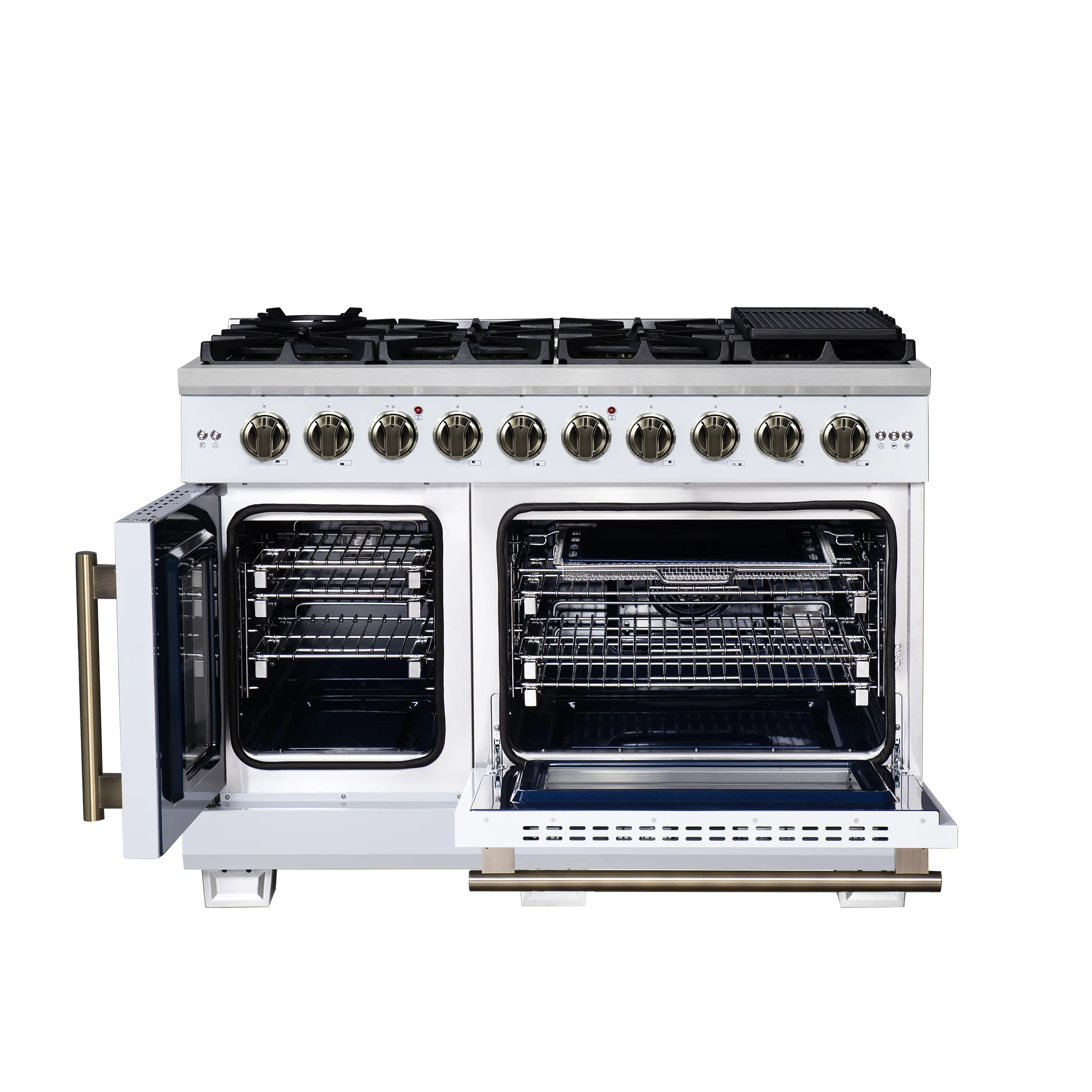 Forno Capriasca 48-Inch White Freestanding French Door Gas Range, 8 Burners, Convection Oven, Energy Efficient - Image 2