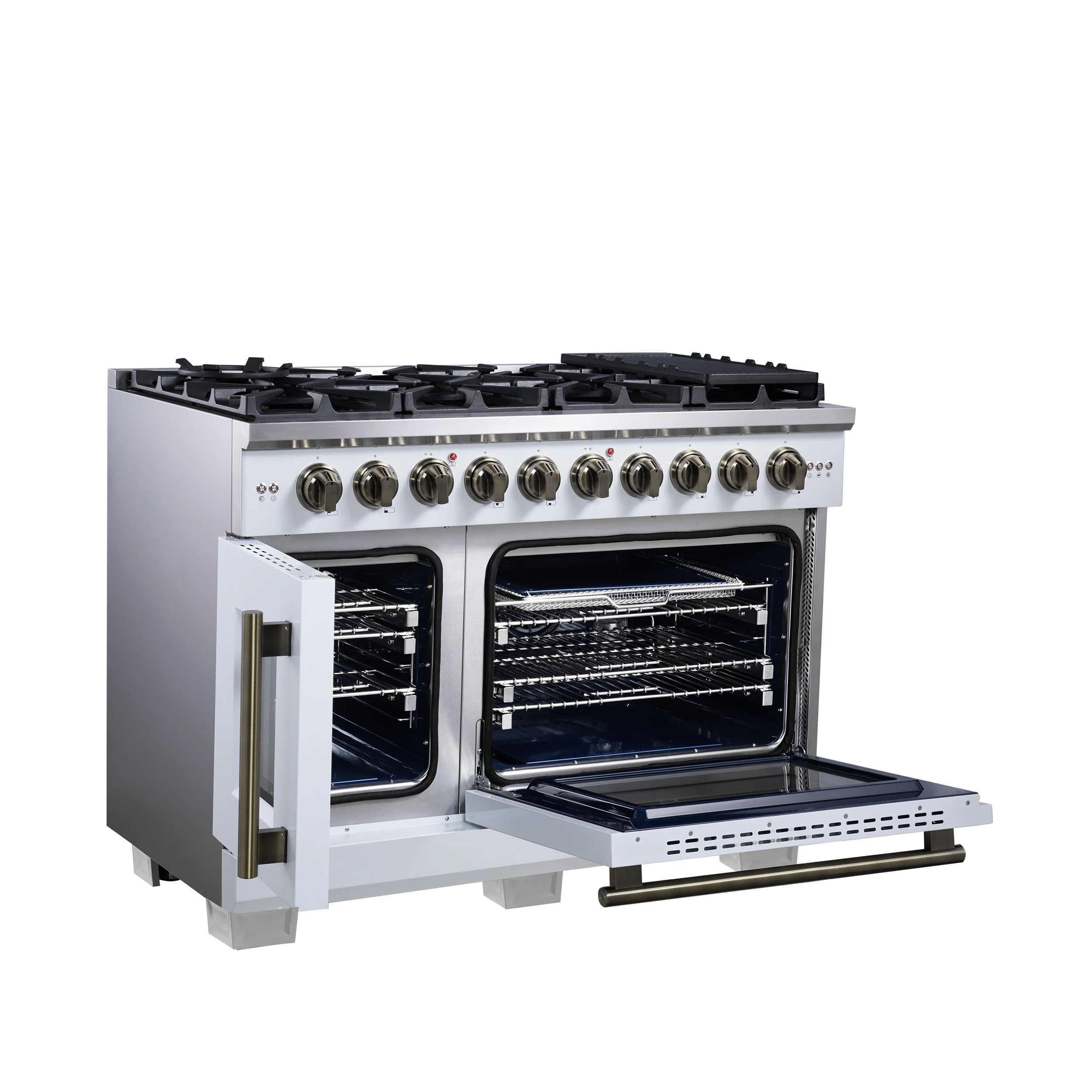 Forno Capriasca 48-Inch White Freestanding French Door Gas Range, 8 Burners, Convection Oven, Energy Efficient - Image 4