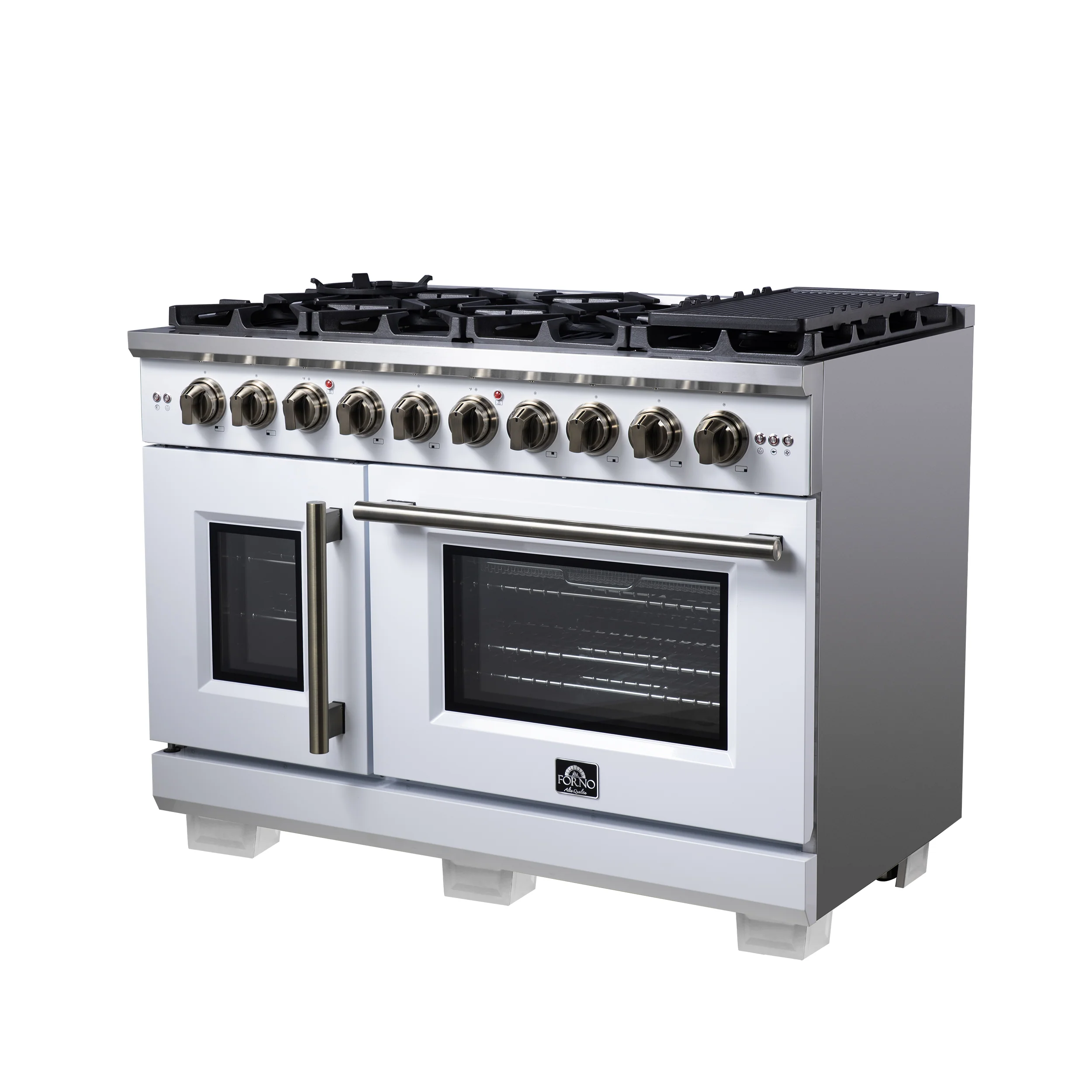 Forno Capriasca 48-Inch White Freestanding French Door Gas Range, 8 Burners, Convection Oven, Energy Efficient - Image 7