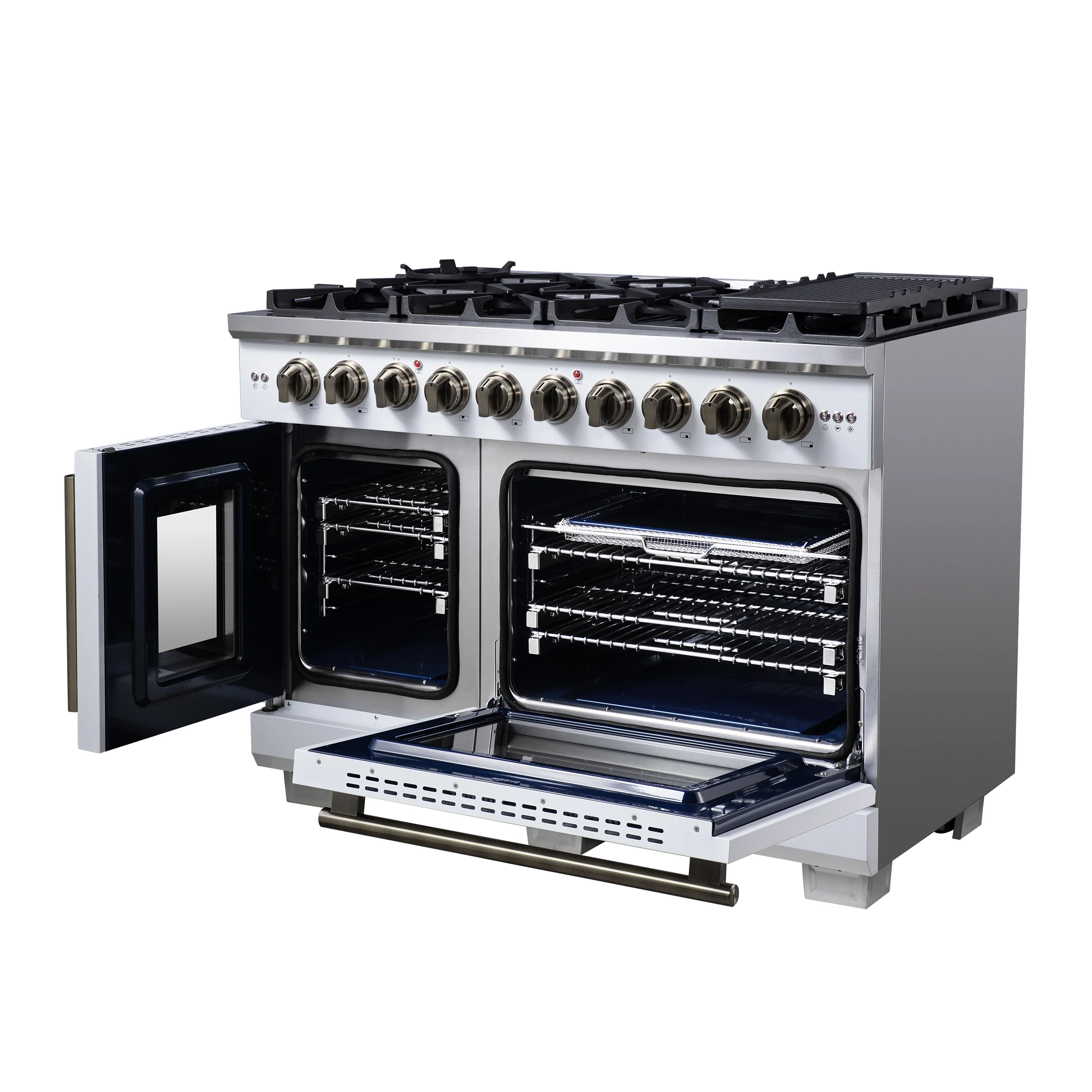 Forno Capriasca 48-Inch White Freestanding French Door Gas Range, 8 Burners, Convection Oven, Energy Efficient - Image 8