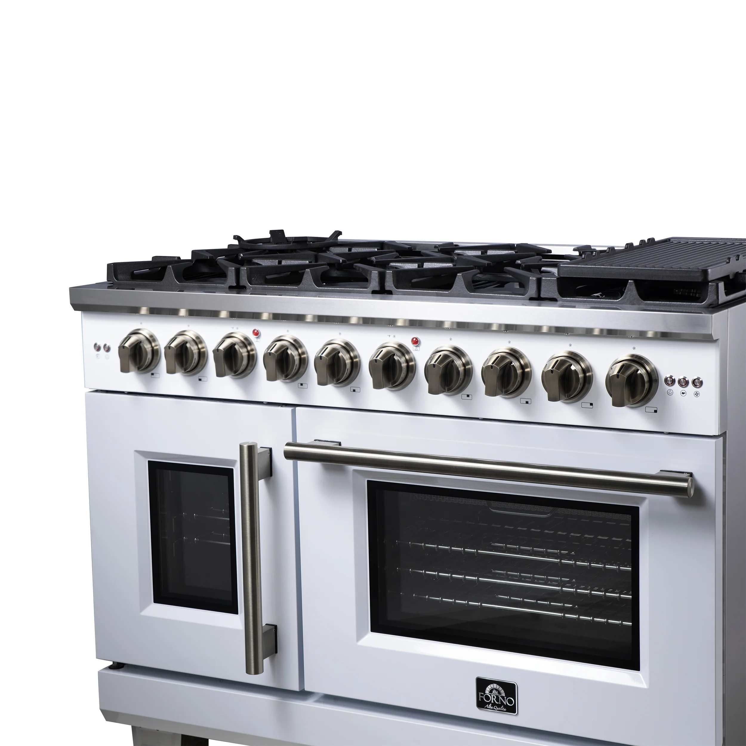 Forno Capriasca 48-Inch White Freestanding French Door Gas Range, 8 Burners, Convection Oven, Energy Efficient - Image 9