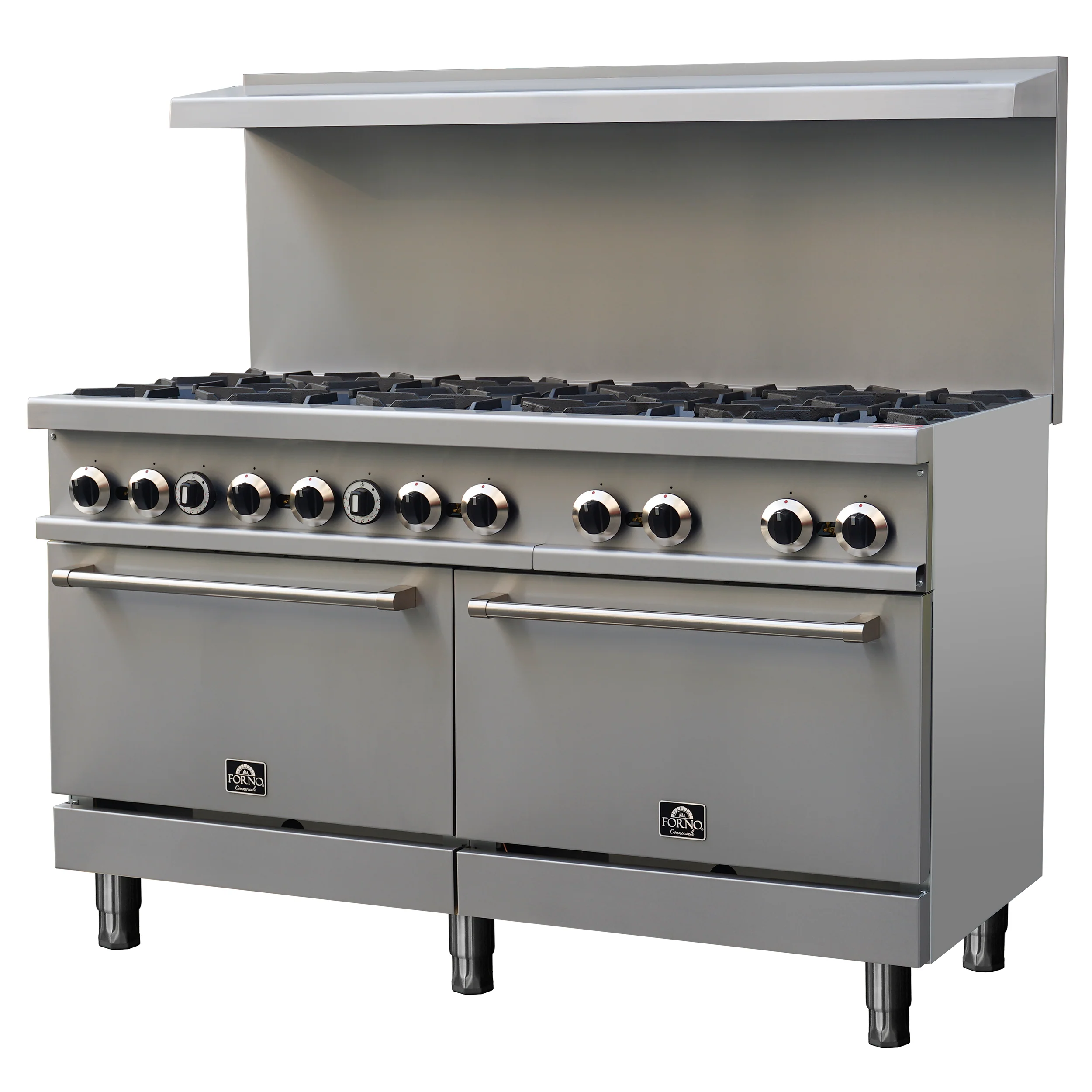 Forno Commerciale 60 Inch Stainless Steel Gas Range, 10 Burners 300,000 BTU Total, 9.3 cu.ft. Ovens - Image 2