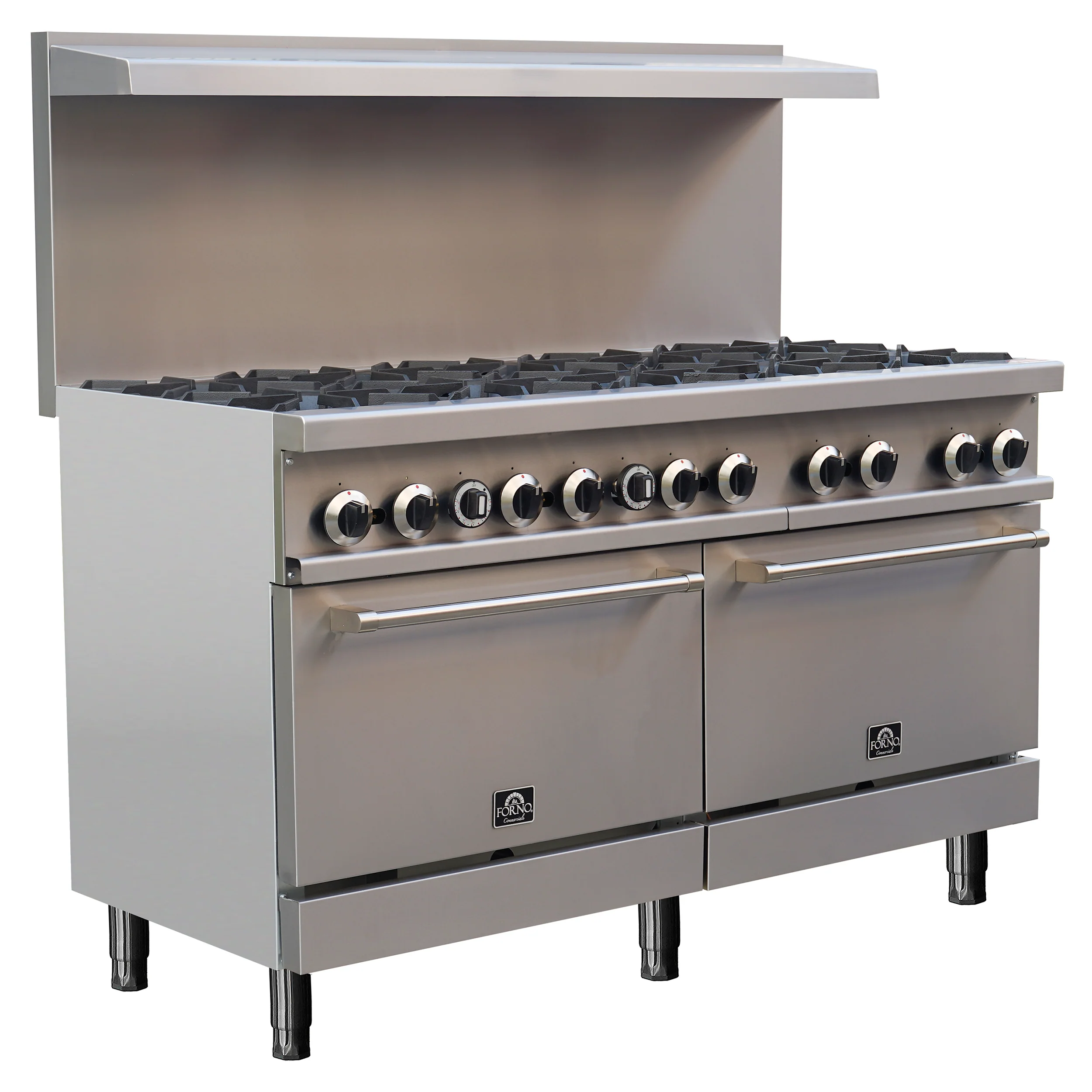 Forno Commerciale 60 Inch Stainless Steel Gas Range, 10 Burners 300,000 BTU Total, 9.3 cu.ft. Ovens - Image 4
