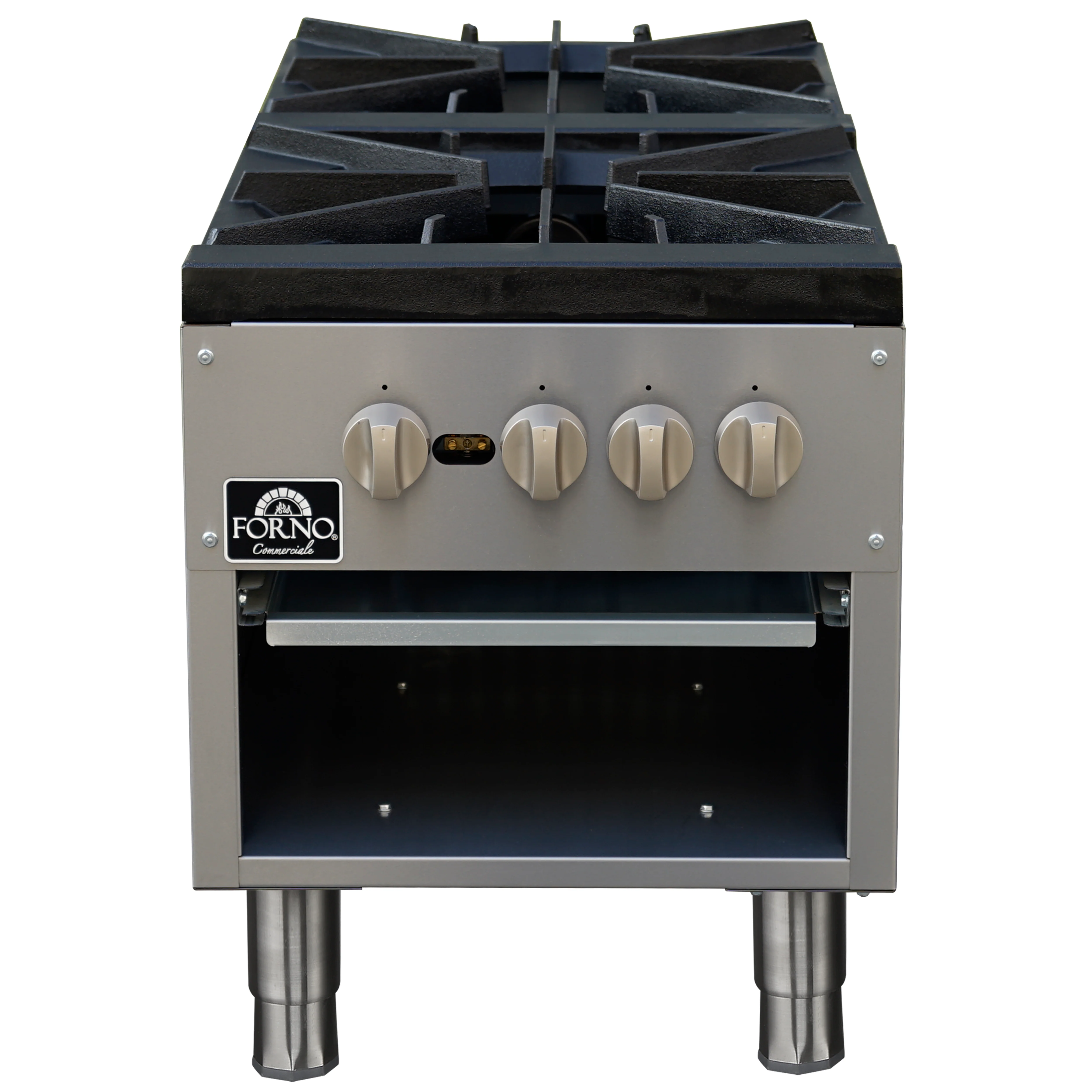 Forno Commerciale gas stock pot range, 2 powerful 3-ring burners, 160,000 BTU, durable stainless steel, heavy-duty cast iron grates - Image 2