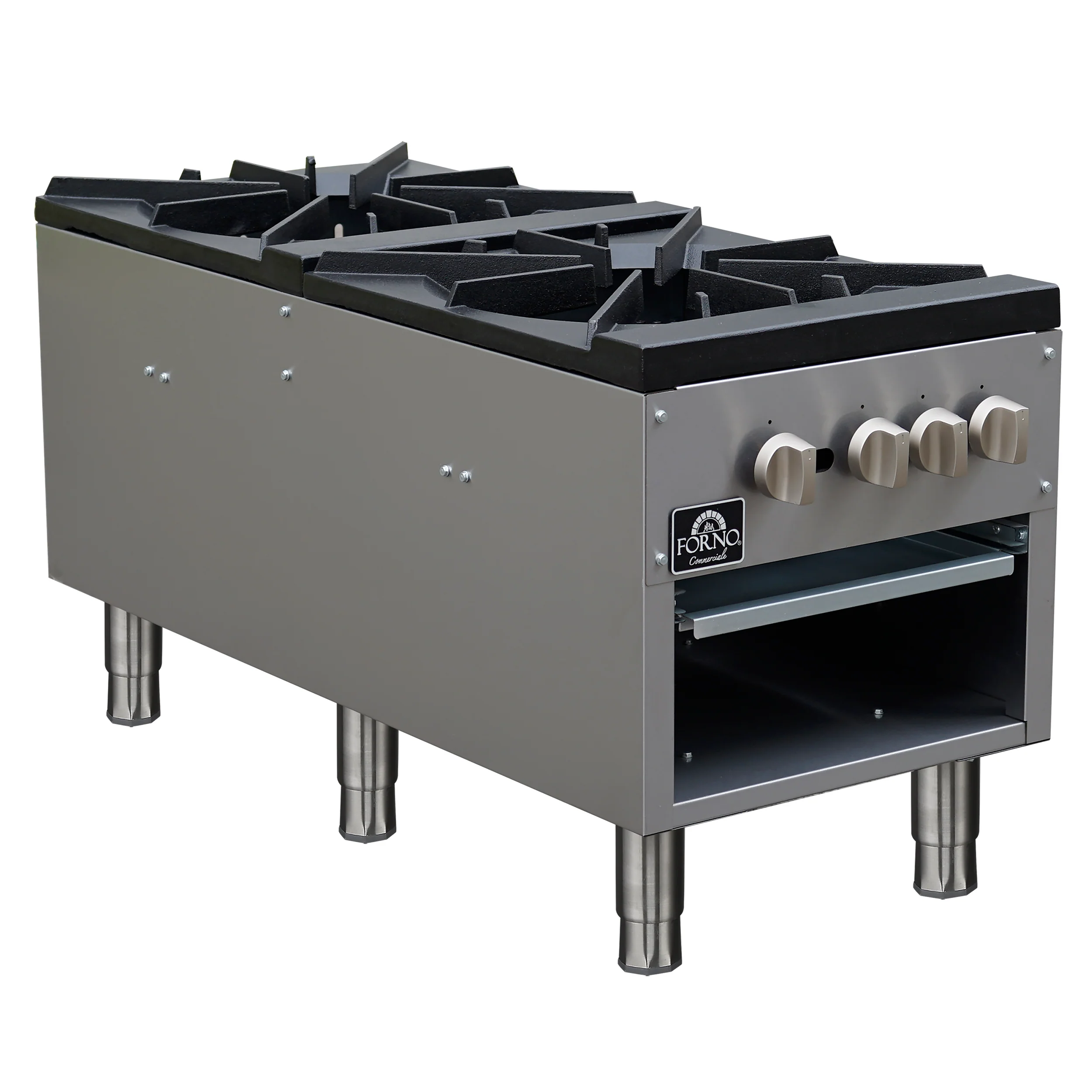 Forno Commerciale gas stock pot range, 2 powerful 3-ring burners, 160,000 BTU, durable stainless steel, heavy-duty cast iron grates - Image 3