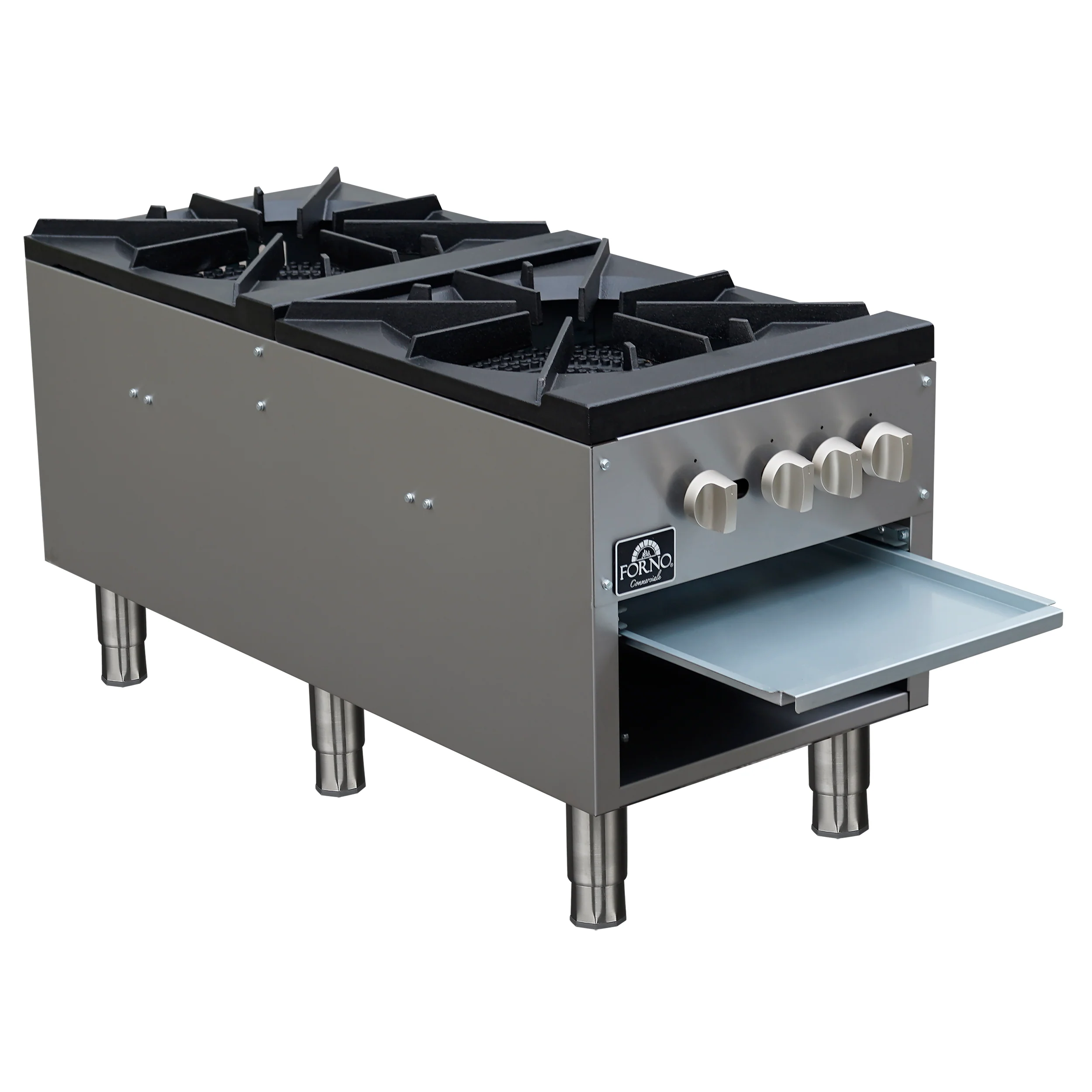 Forno Commerciale gas stock pot range, 2 powerful 3-ring burners, 160,000 BTU, durable stainless steel, heavy-duty cast iron grates - Image 4
