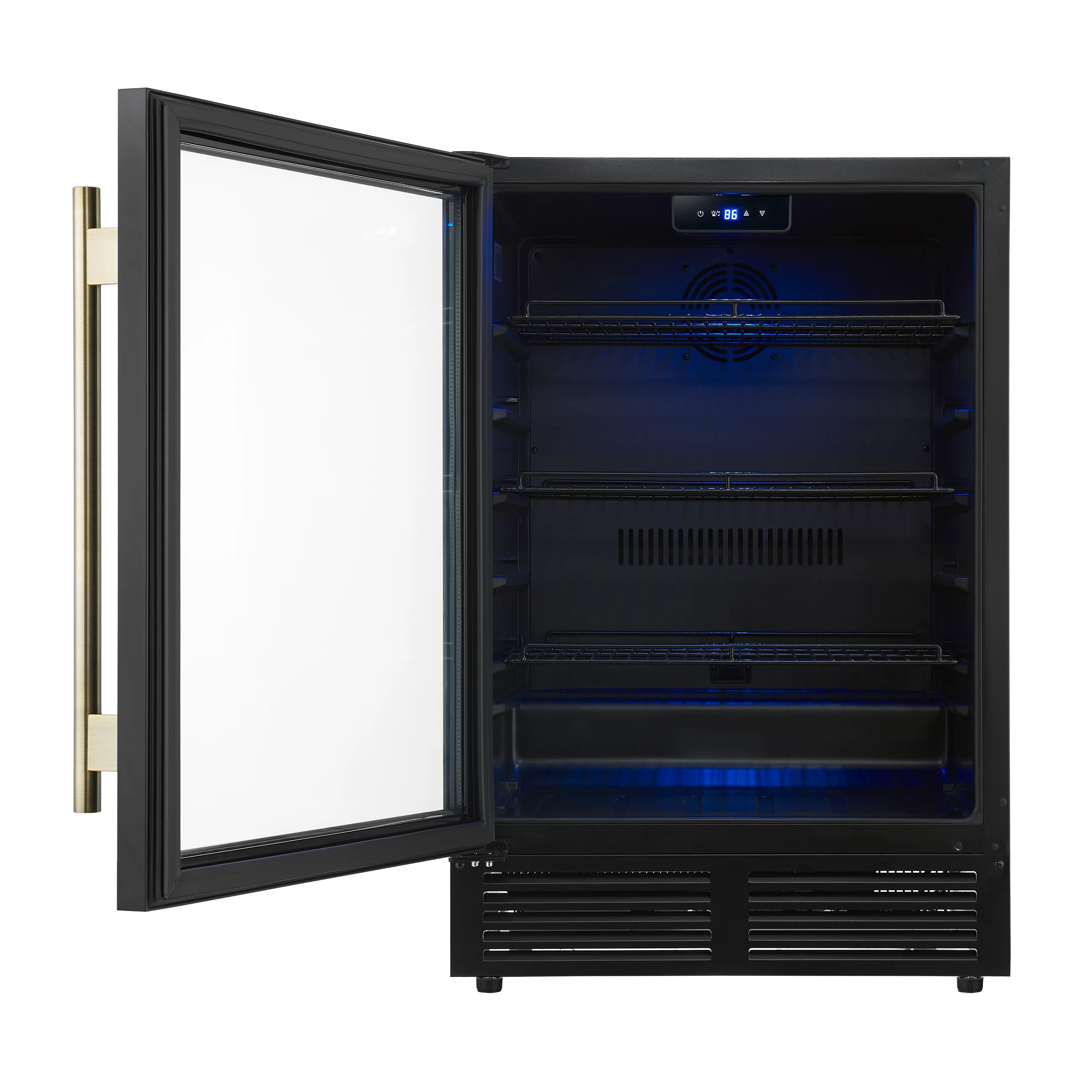 Forno Frescolino 24 Inch Beverage Cooler, Black with Antique Brass Handles, with LED Lighting, Triple Glass Door, 188 Can Capacity, Built-In or Freestanding - Image 2