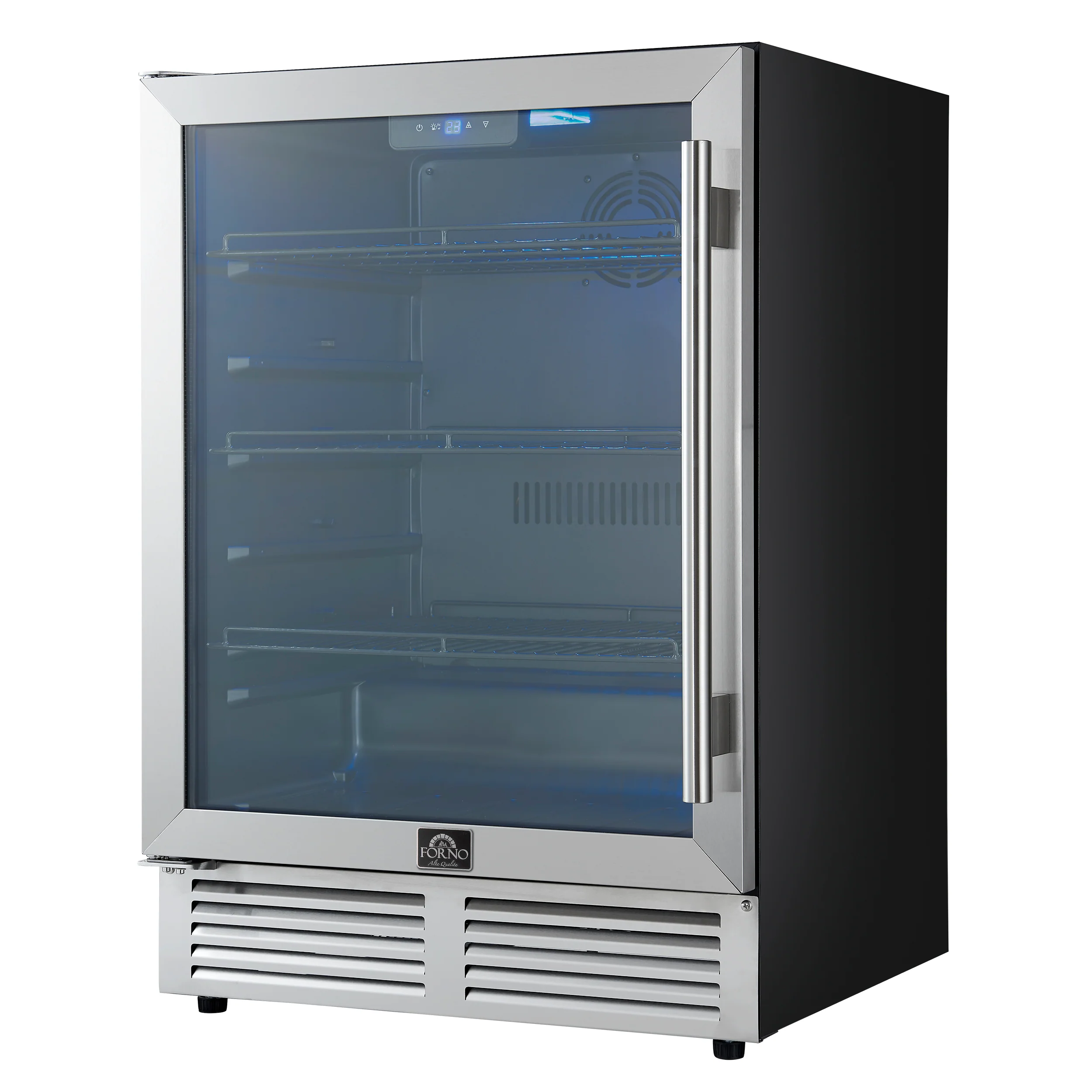 Forno Frescolino 24 Inch Beverage Cooler, Stainless Steel, with LED Lighting, Triple Glass Door, 188 Can Capacity, Built-In or Freestanding - Image 7