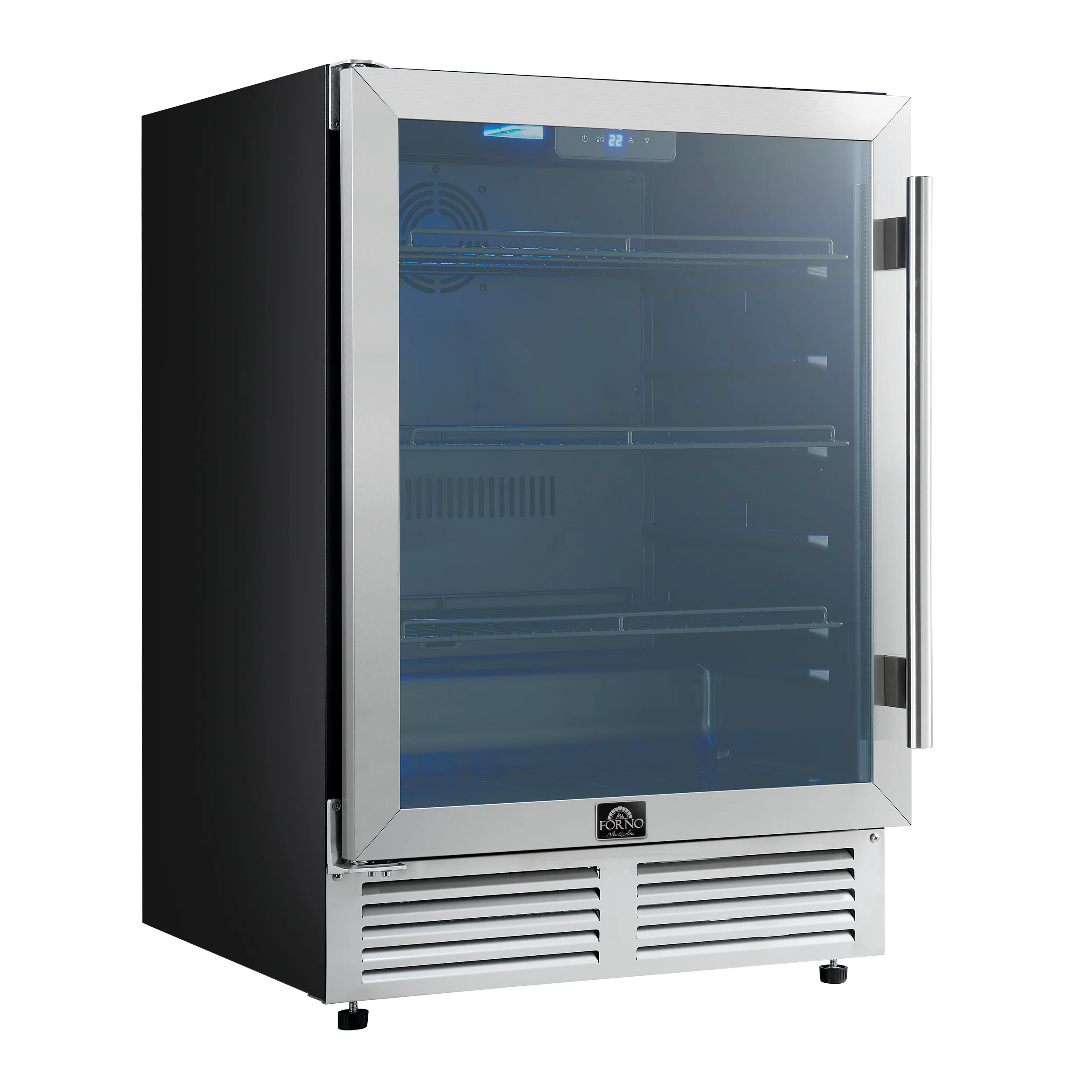 Forno Frescolino 24 Inch Beverage Cooler, Stainless Steel, with LED Lighting, Triple Glass Door, 188 Can Capacity, Built-In or Freestanding - Image 9