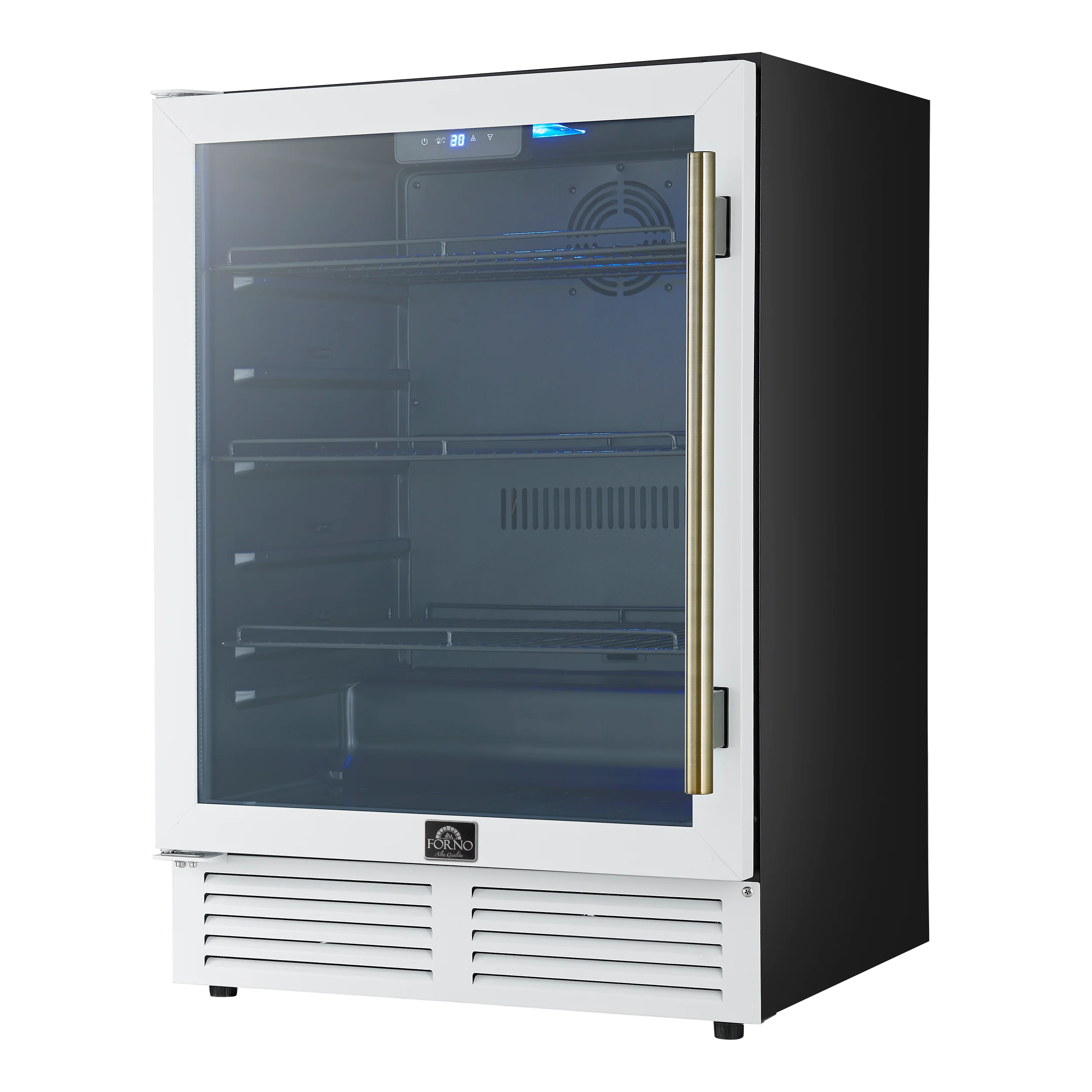 Forno Frescolino 24 Inch Beverage Cooler, White with Antique Brass Handles, with LED Lighting, Triple Glass Door, 188 Can Capacity, Built-In or Freestanding - Image 7