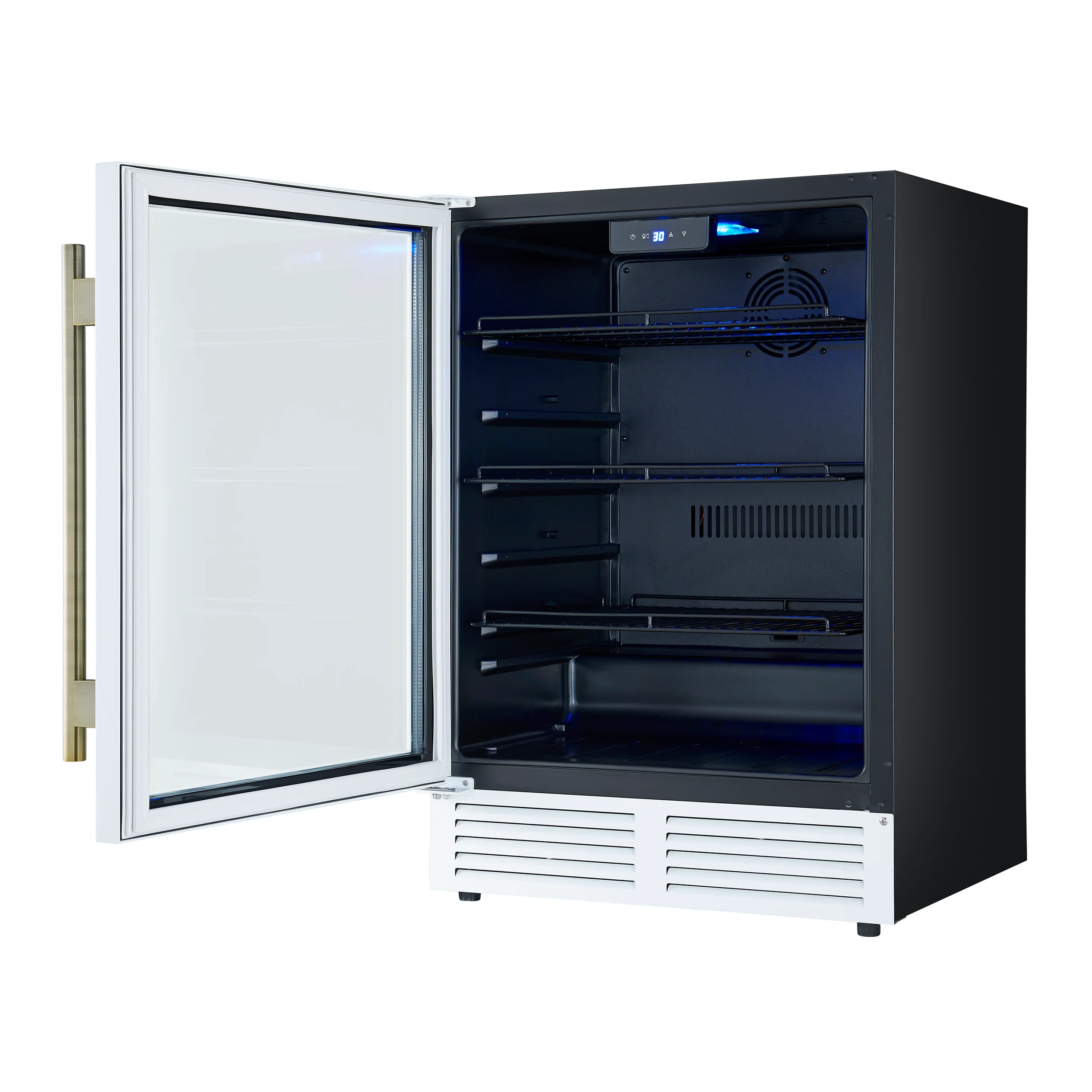 Forno Frescolino 24 Inch Beverage Cooler, White with Antique Brass Handles, with LED Lighting, Triple Glass Door, 188 Can Capacity, Built-In or Freestanding - Image 8