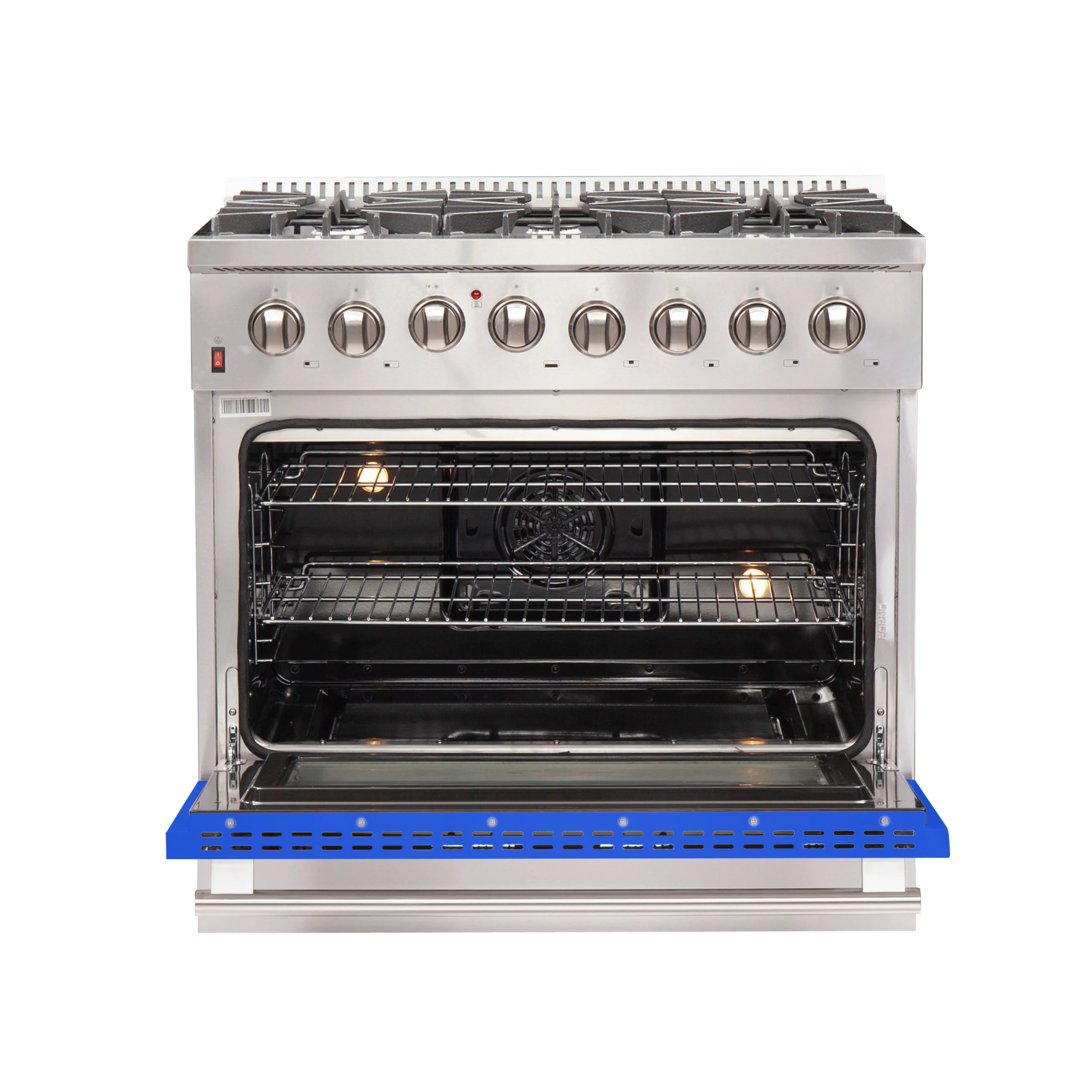 Forno Galiano 36-Inch Freestanding Dual Fuel Range, 6 Burners, Double Convection Ovens, Blue Door - Image 2