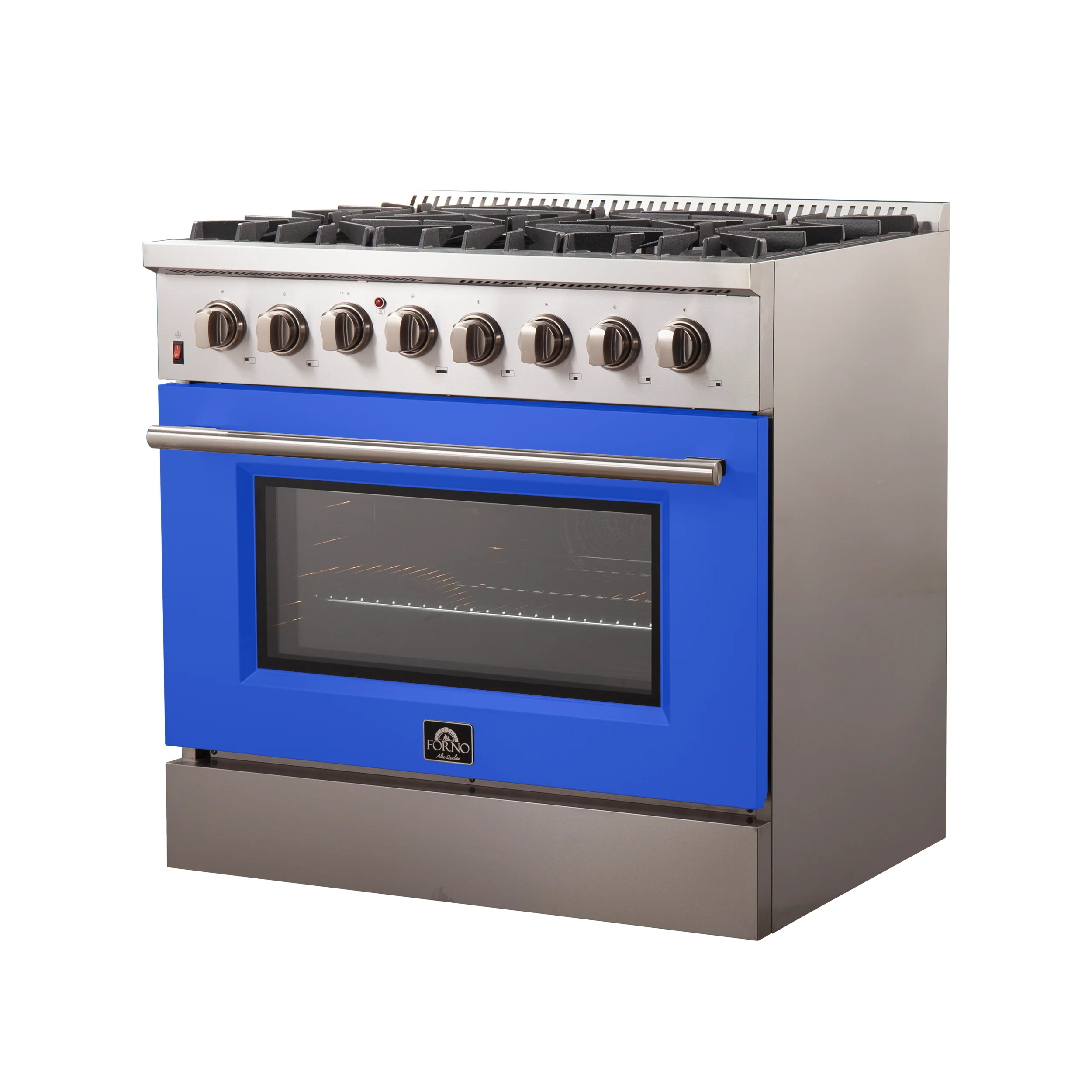 Forno Galiano 36-Inch Freestanding Dual Fuel Range, 6 Burners, Double Convection Ovens, Blue Door - Image 3