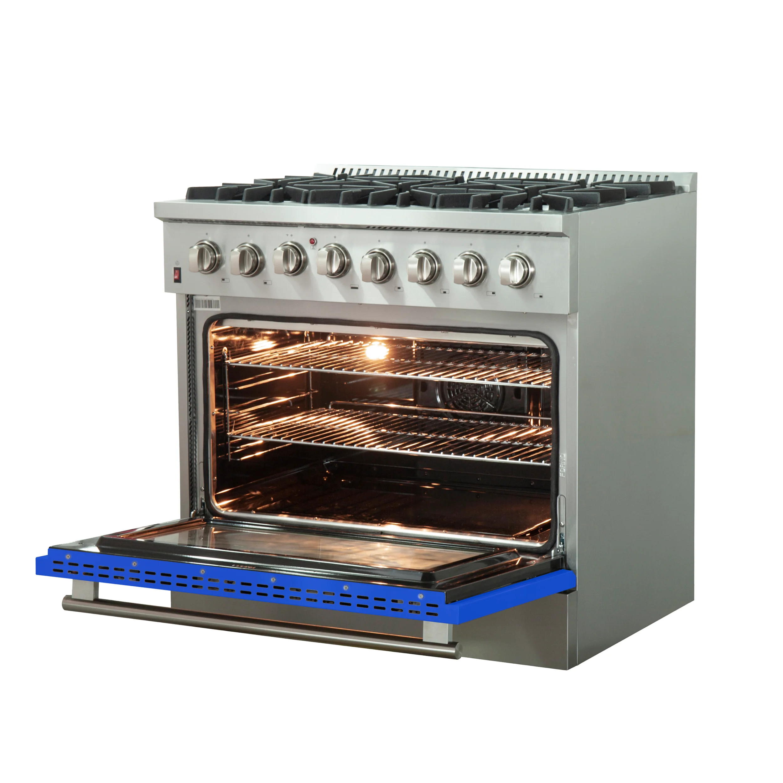 Forno Galiano 36-Inch Freestanding Dual Fuel Range, 6 Burners, Double Convection Ovens, Blue Door - Image 4