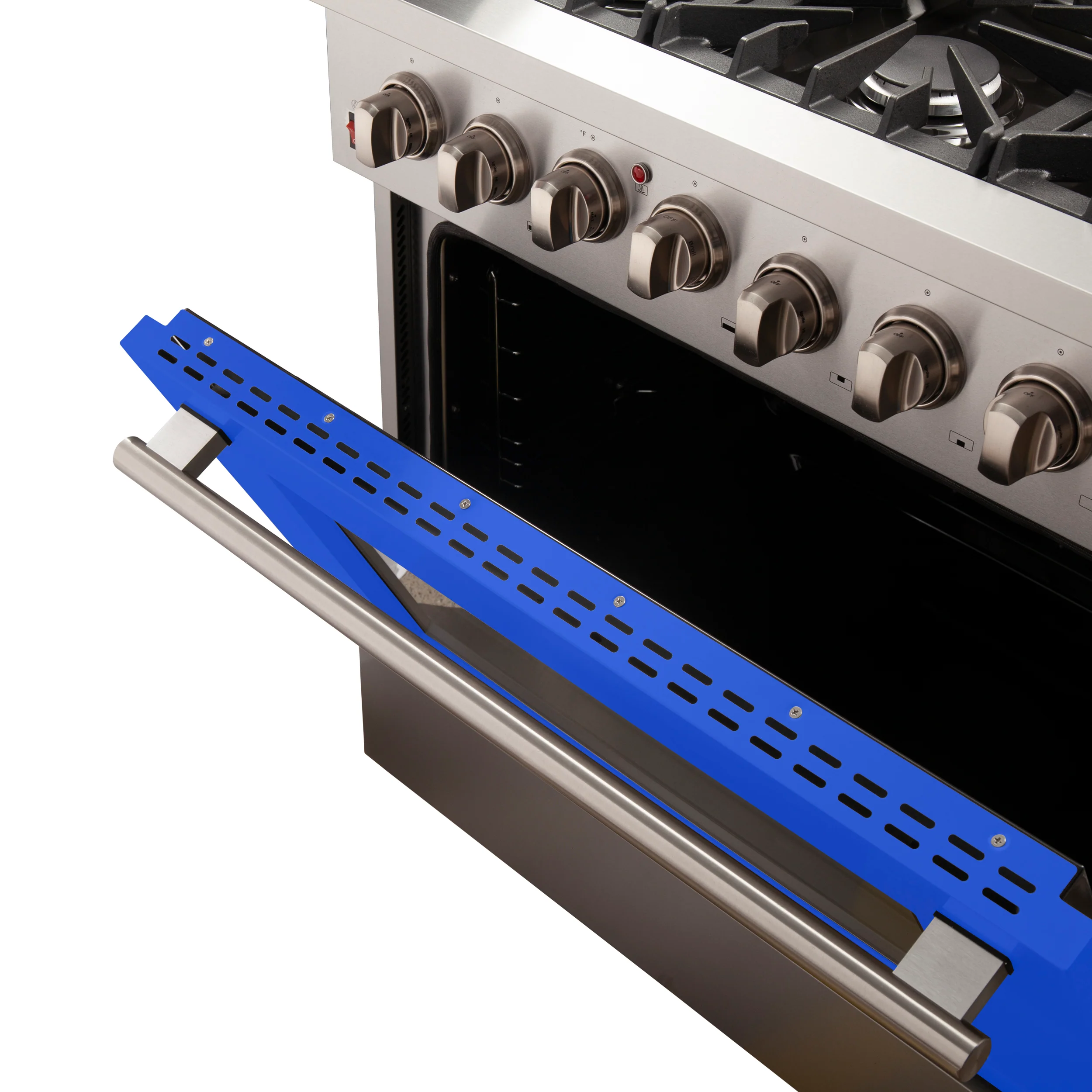 Forno Galiano 36-Inch Freestanding Dual Fuel Range, 6 Burners, Double Convection Ovens, Blue Door - Image 5