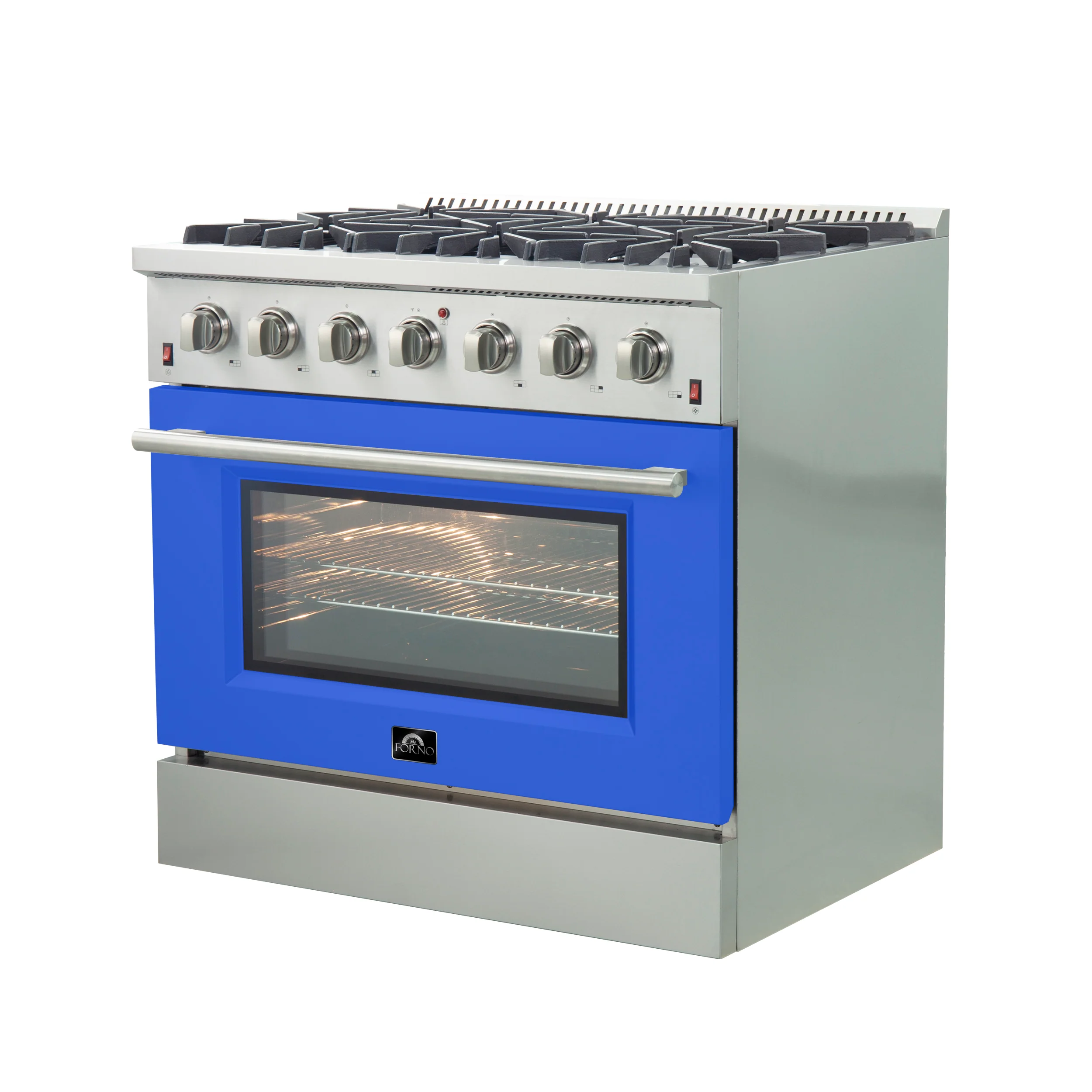 Forno Galiano 36-Inch Freestanding Gas Range, Stainless Steel, 6 Burners, Energy Efficient, Blue Door - Image 3