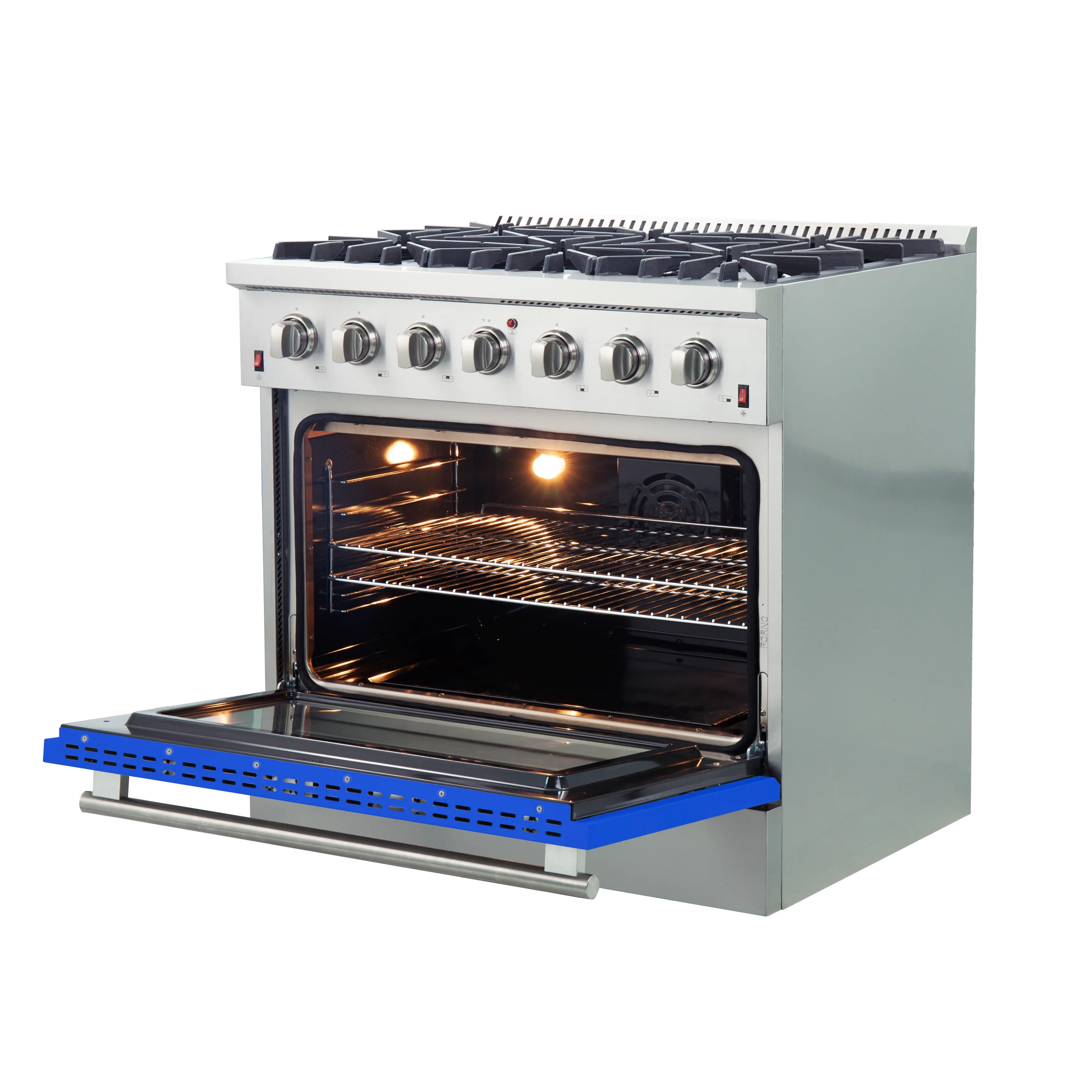 Forno Galiano 36-Inch Freestanding Gas Range, Stainless Steel, 6 Burners, Energy Efficient, Blue Door - Image 4