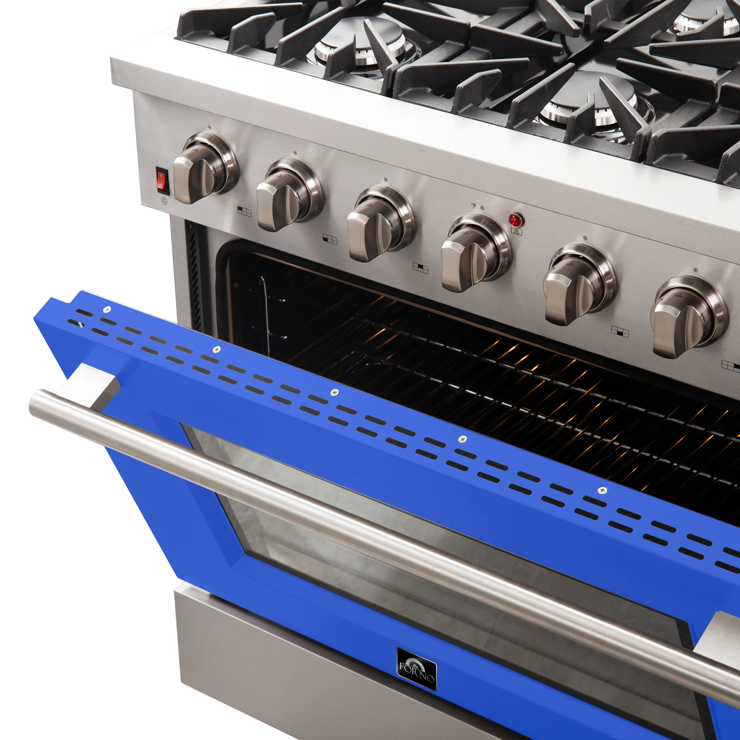 Forno Galiano 36-Inch Freestanding Gas Range, Stainless Steel, 6 Burners, Energy Efficient, Blue Door - Image 6