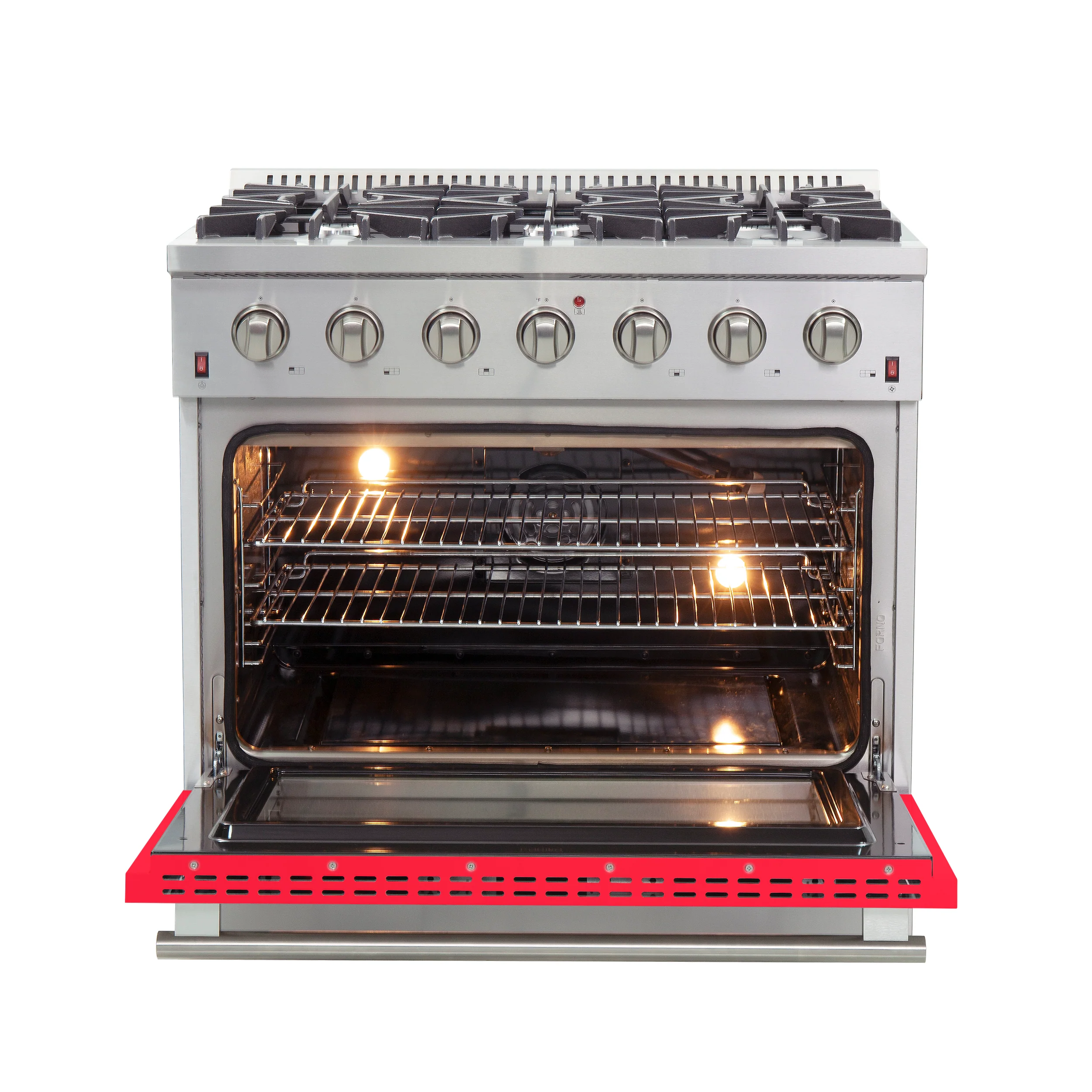 Forno Galiano 36-Inch Freestanding Gas Range, Stainless Steel, 6 Burners, Energy Efficient, Red Door - Image 2