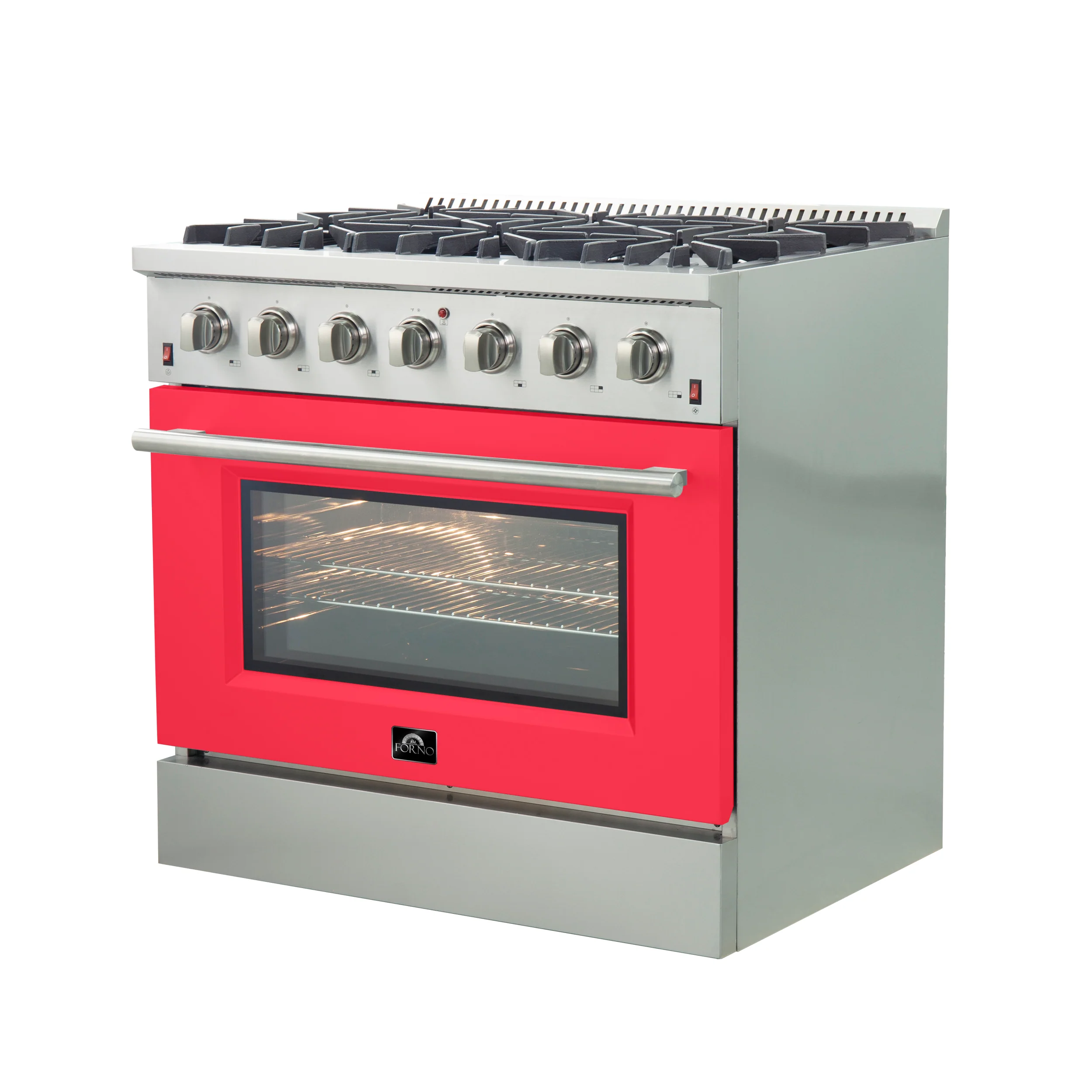 Forno Galiano 36-Inch Freestanding Gas Range, Stainless Steel, 6 Burners, Energy Efficient, Red Door - Image 3