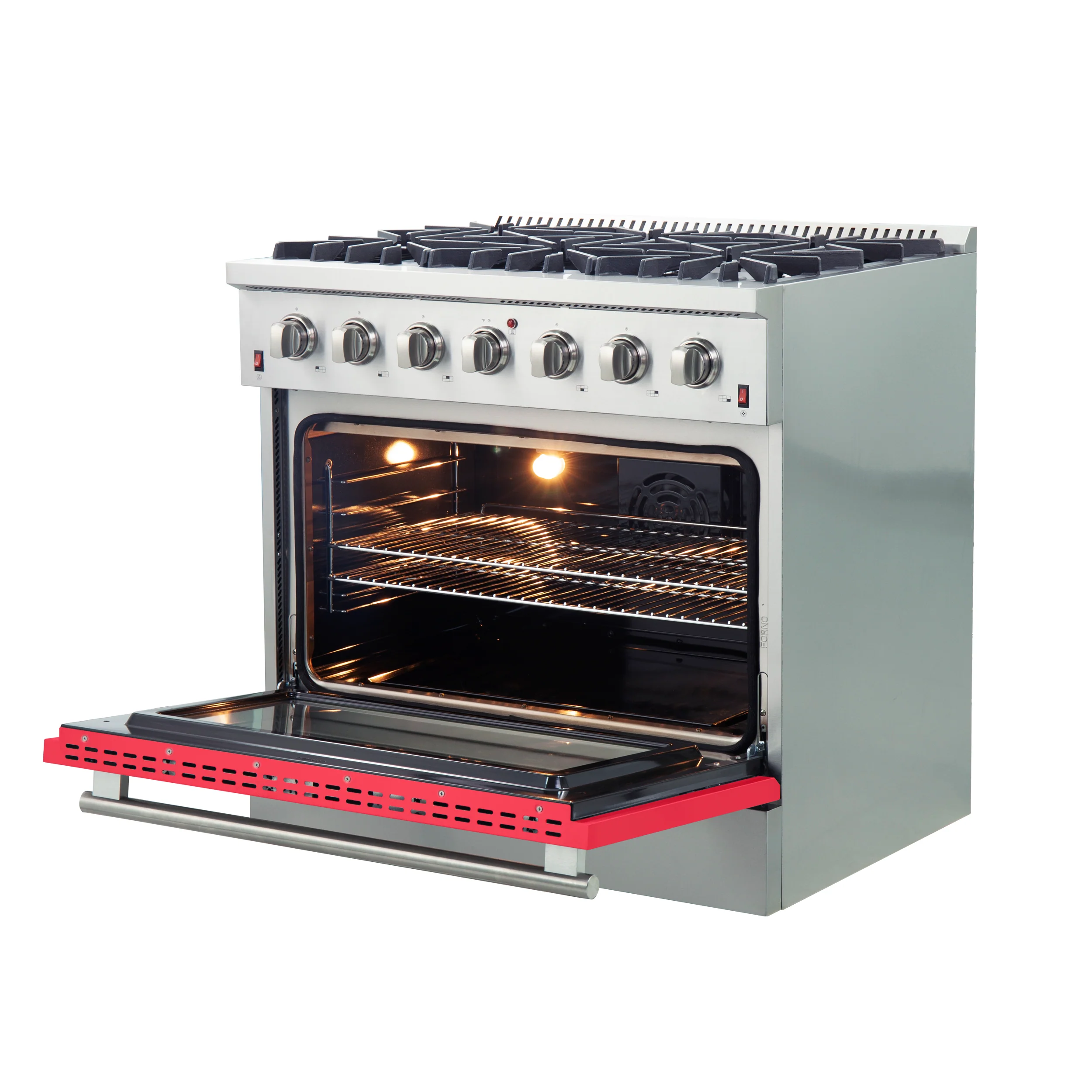 Forno Galiano 36-Inch Freestanding Gas Range, Stainless Steel, 6 Burners, Energy Efficient, Red Door - Image 4