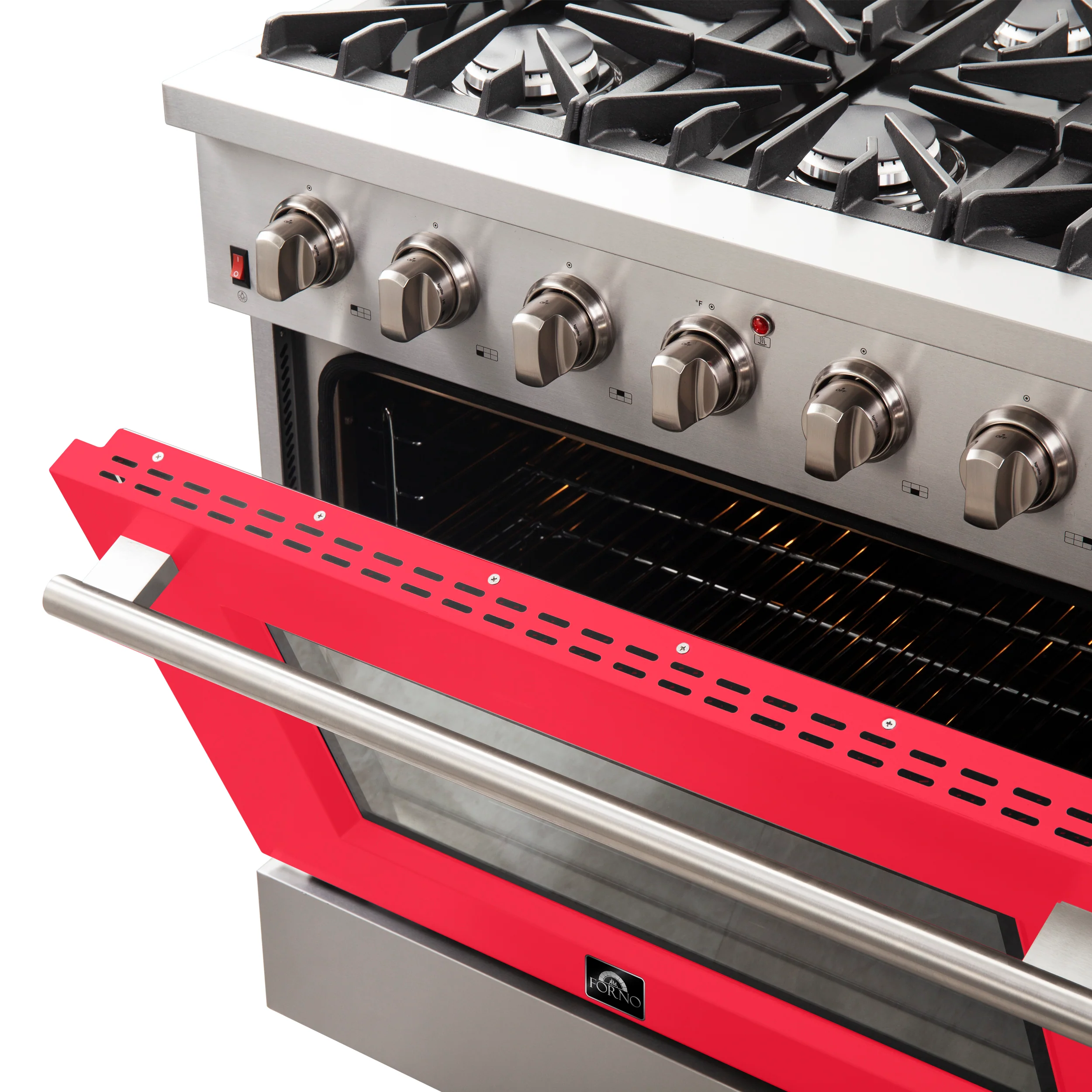 Forno Galiano 36-Inch Freestanding Gas Range, Stainless Steel, 6 Burners, Energy Efficient, Red Door - Image 6