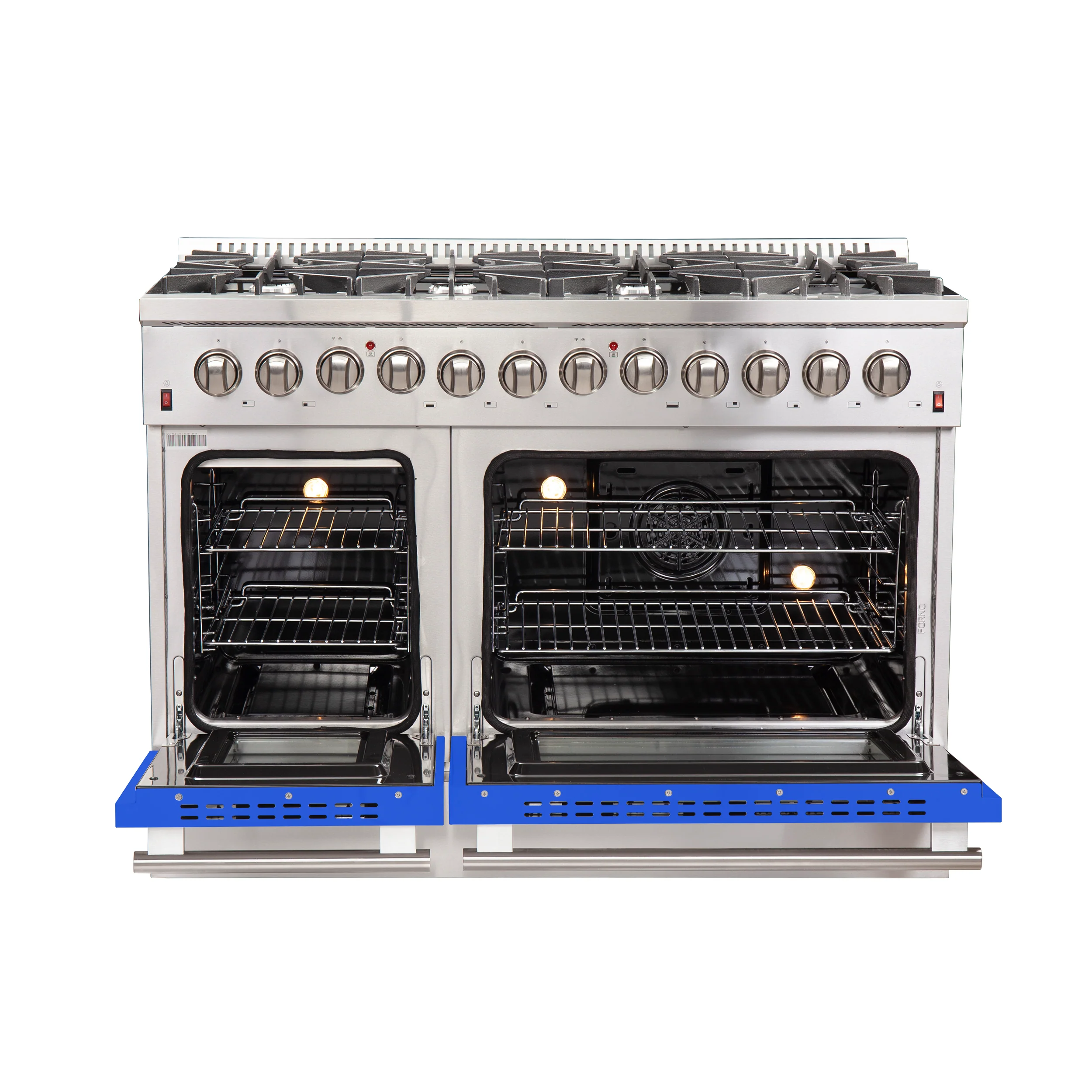 Forno Galiano 48-Inch Freestanding Dual Fuel Range, 8 Burners, Double Convection Ovens, Blue Doors - Image 2