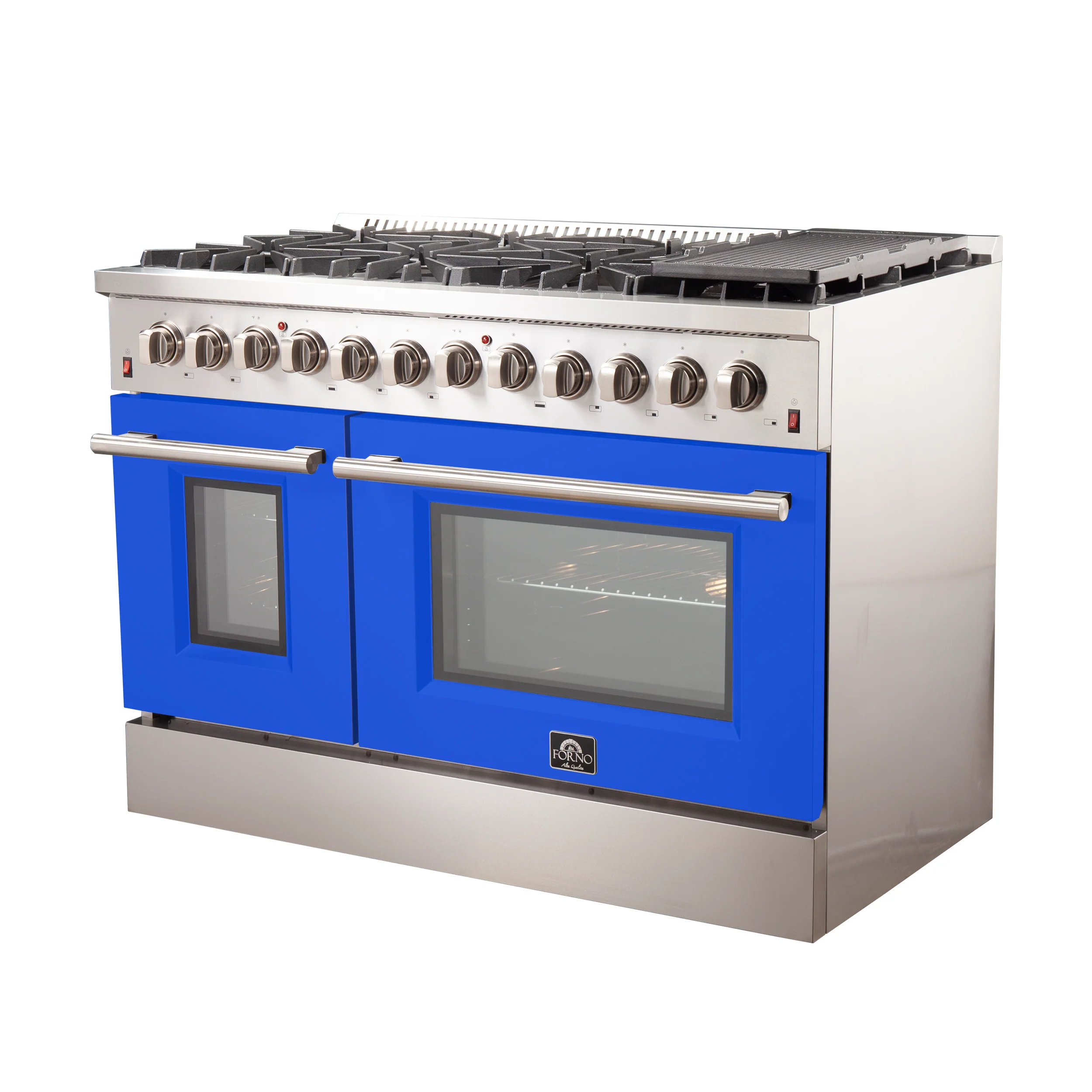 Forno Galiano 48-Inch Freestanding Dual Fuel Range, 8 Burners, Double Convection Ovens, Blue Doors - Image 3