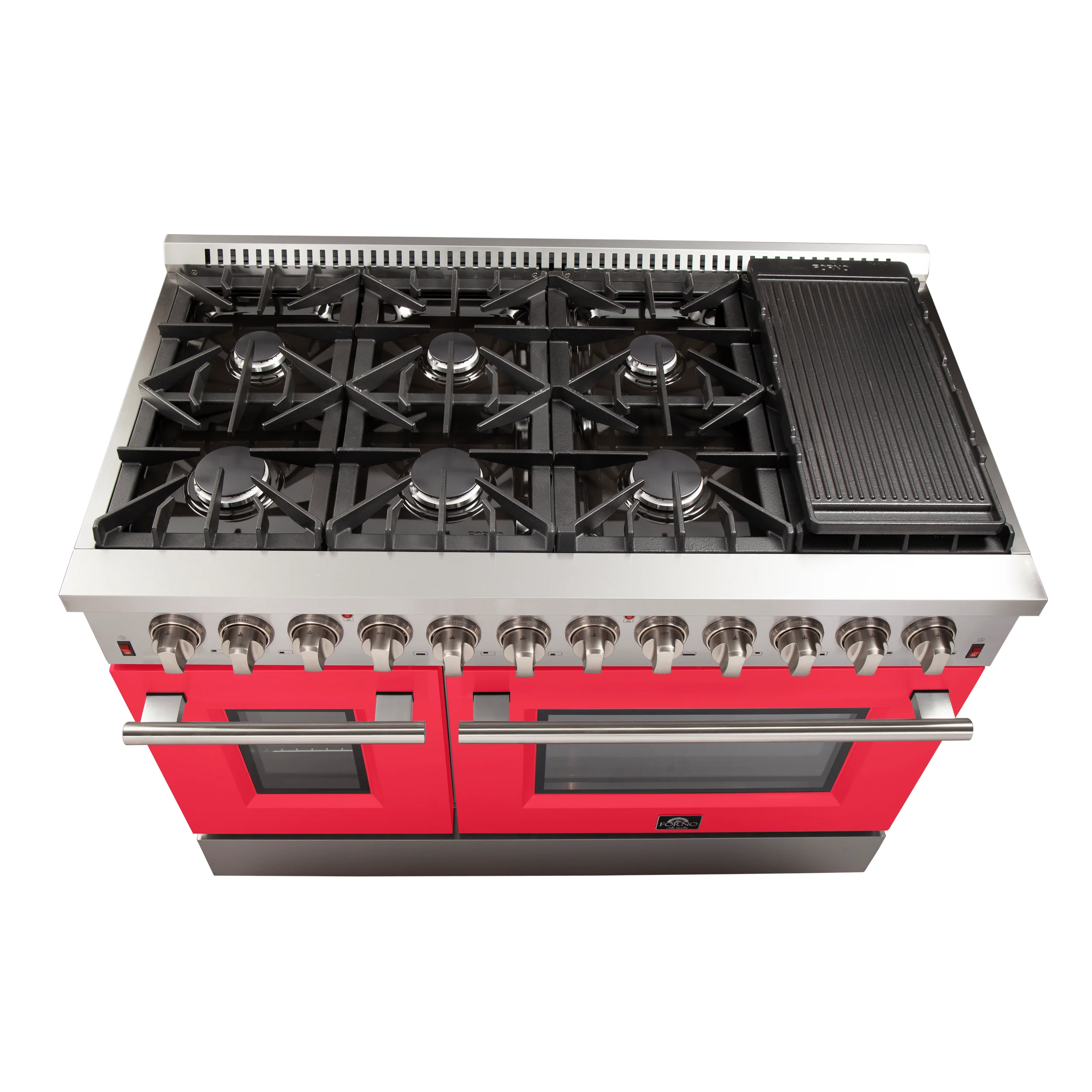 Forno Galiano 48-Inch Freestanding Dual Fuel Range, 8 Burners, Double Convection Ovens, Red Doors - Image 6